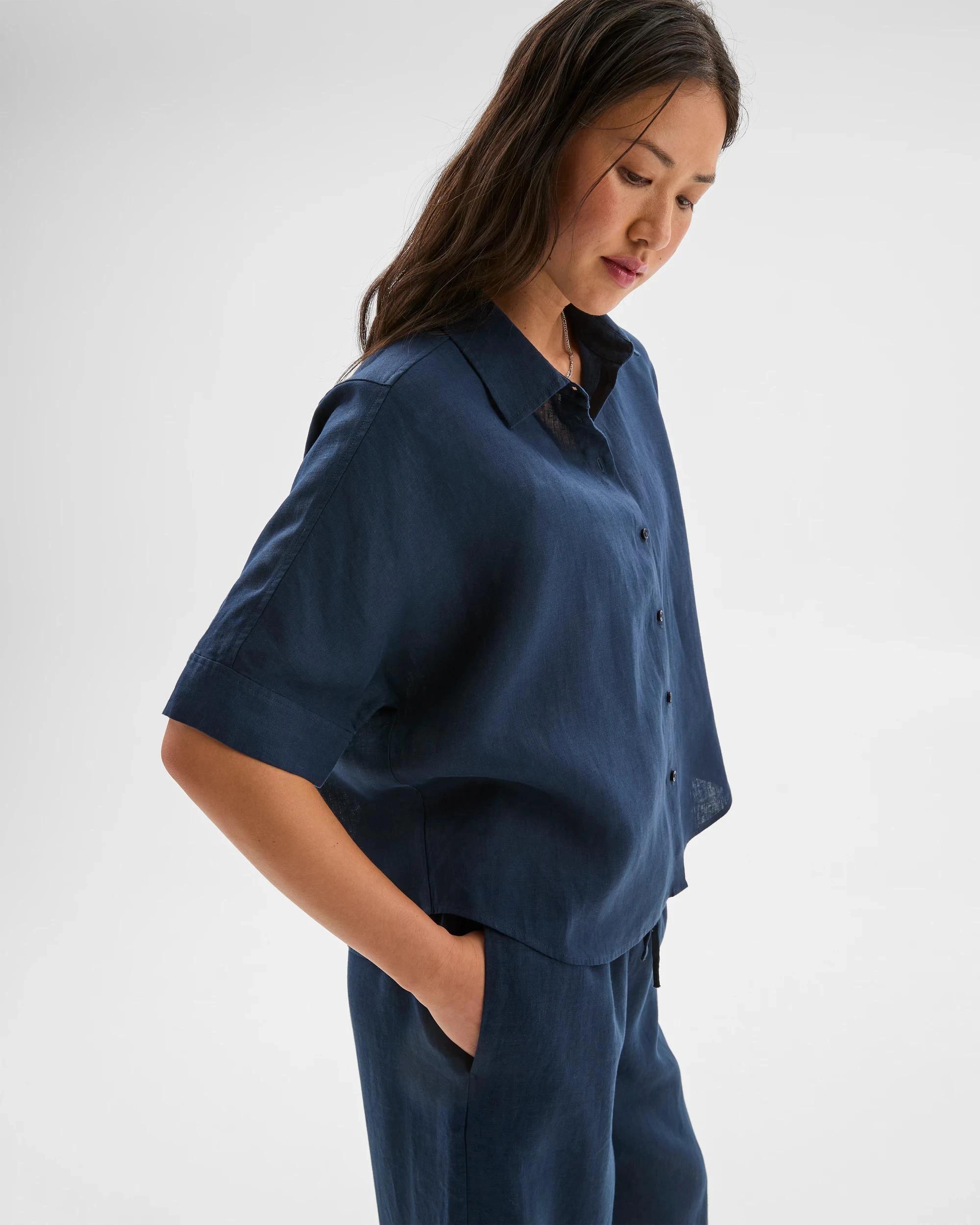 6 Target Woman European Linen Boxy Shirt NAVY BLUE, 6 of 8