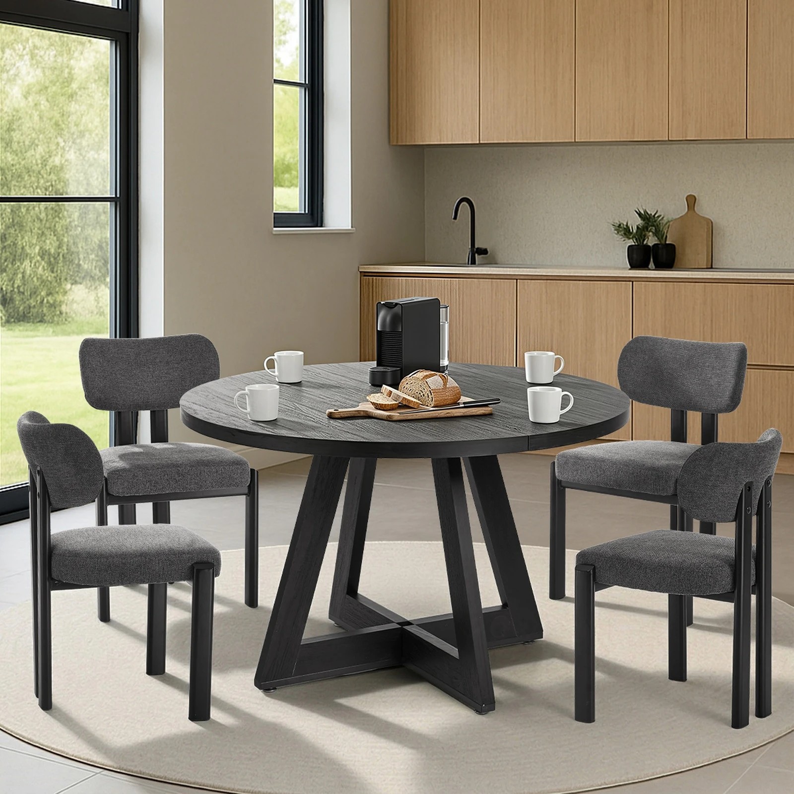 6 Oikiture 120cm Round Dining Table Wooden Kitchen Furniture Black, 6 of 10