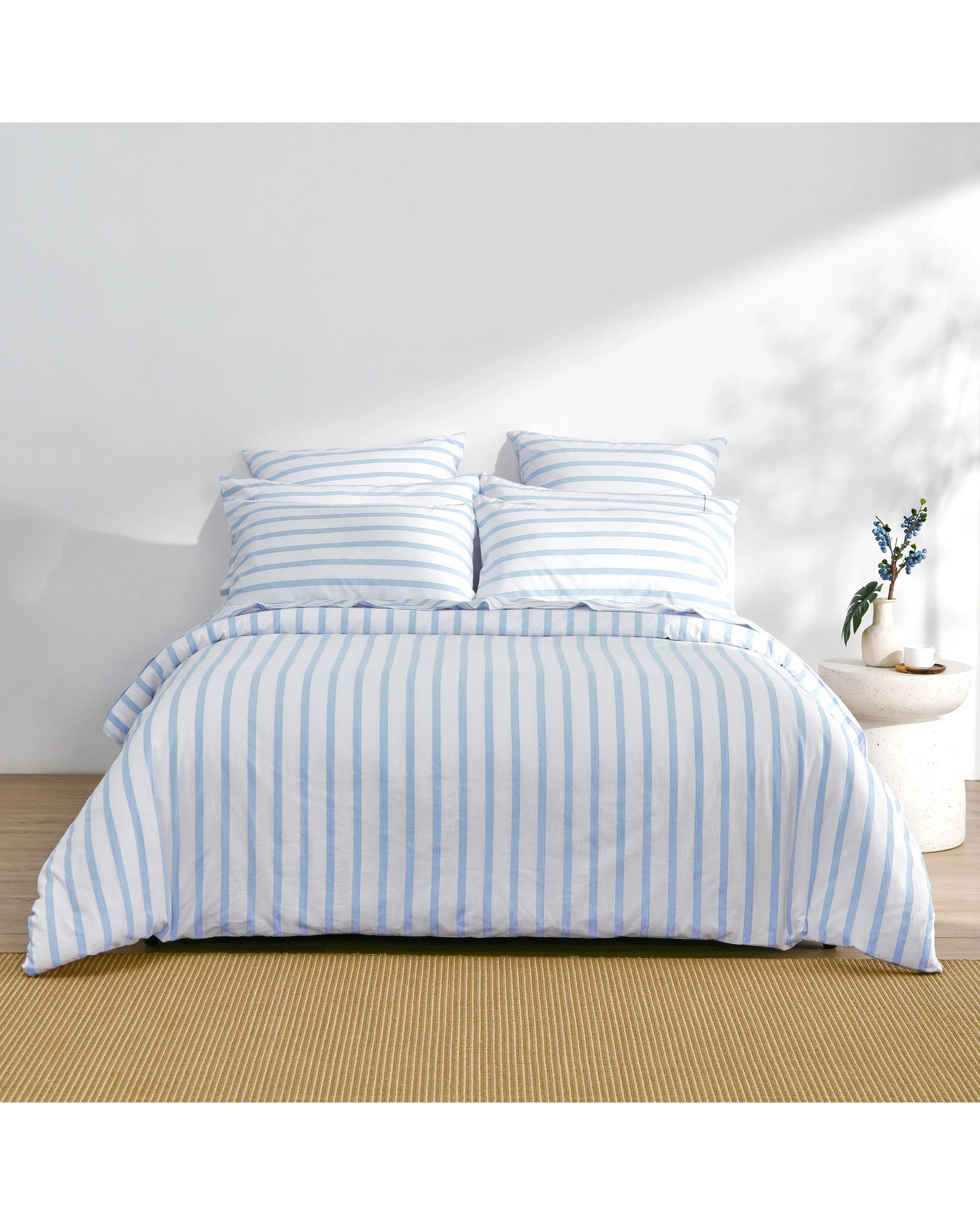 5 Dreamaker Bask Yarn Dyed Washed Cotton Striped Quilt Cover Set - King Bed - Sky, 5 of 7