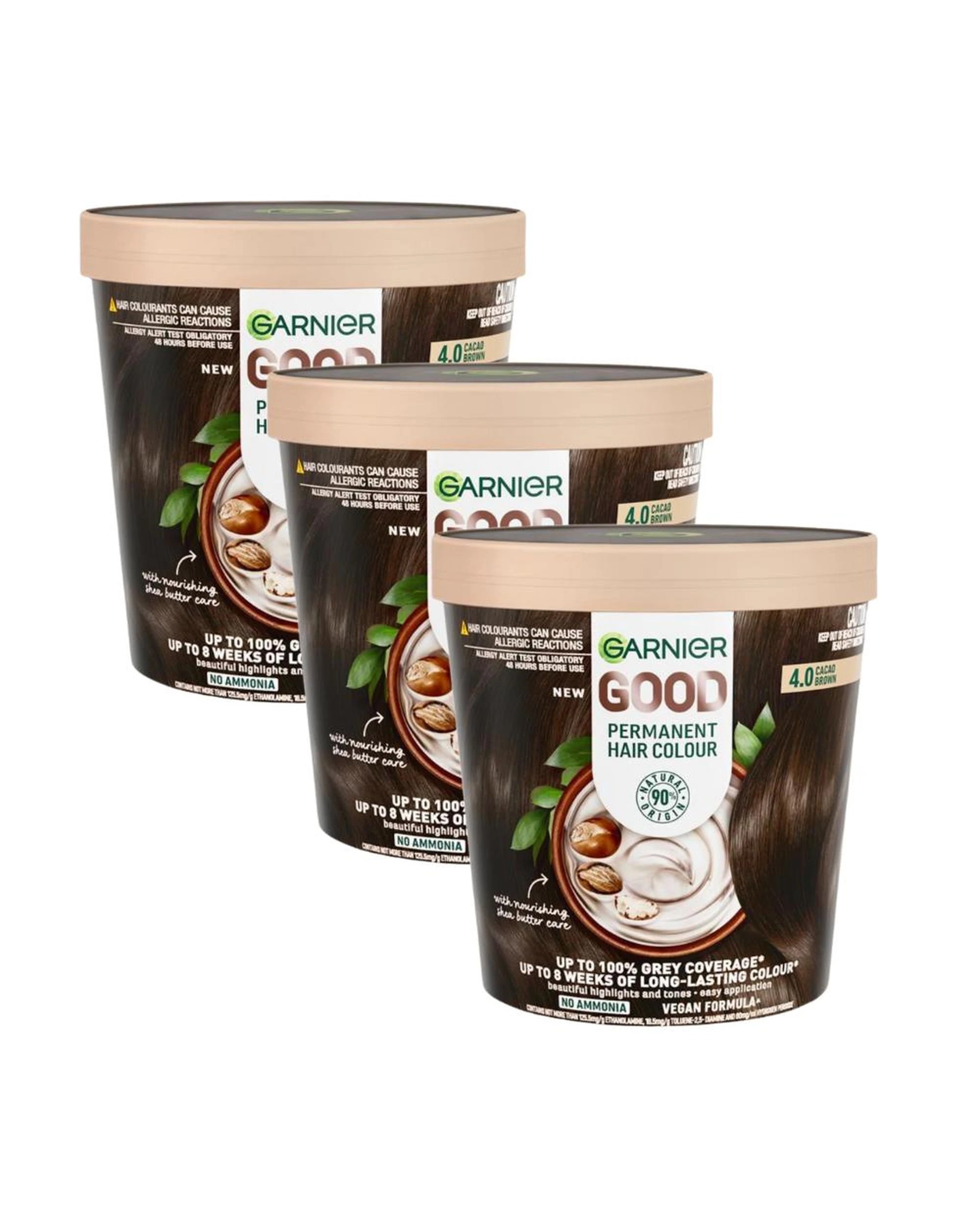 1 3 x Garnier Permanent Hair Colour - 4.0 Cacao Brown - Brown, 1 of 10