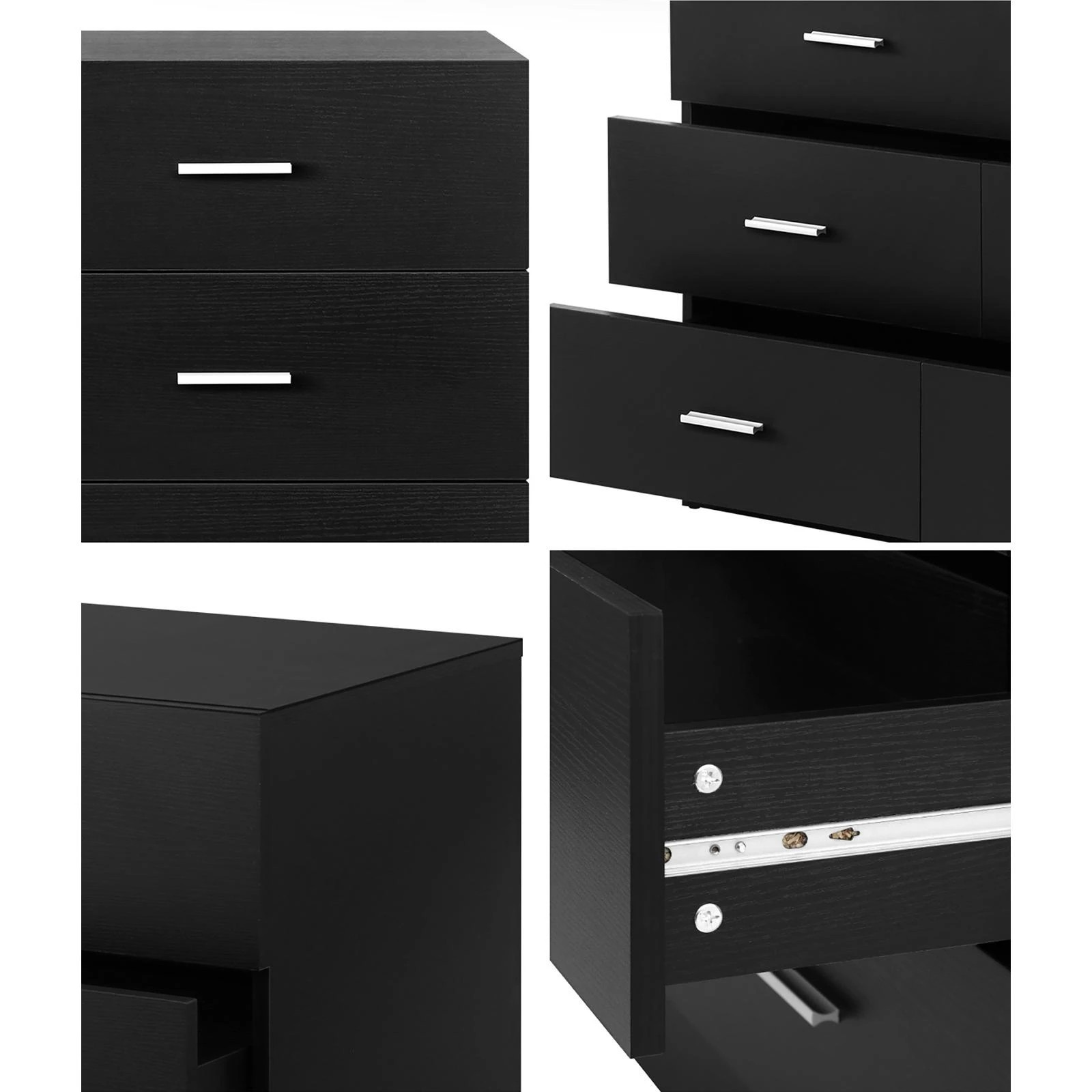 4 Oikiture 6 Chest of Drawers Dresser Table Lowboy Storage Cabinet - Black, 4 of 8