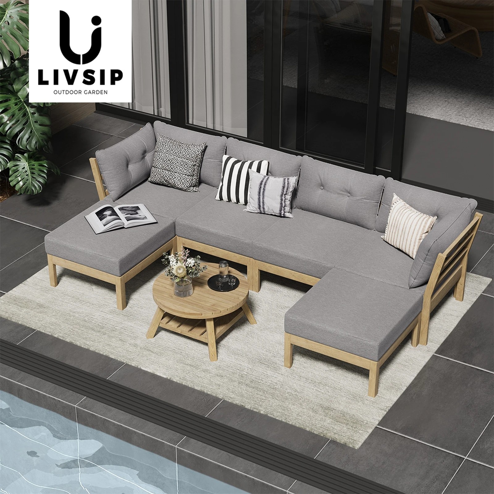 5 Livsip 7 Piece Outdoor Lounge Sofa Set Garden Furniture Dining Table Chairs
 - Grey, 5 of 9