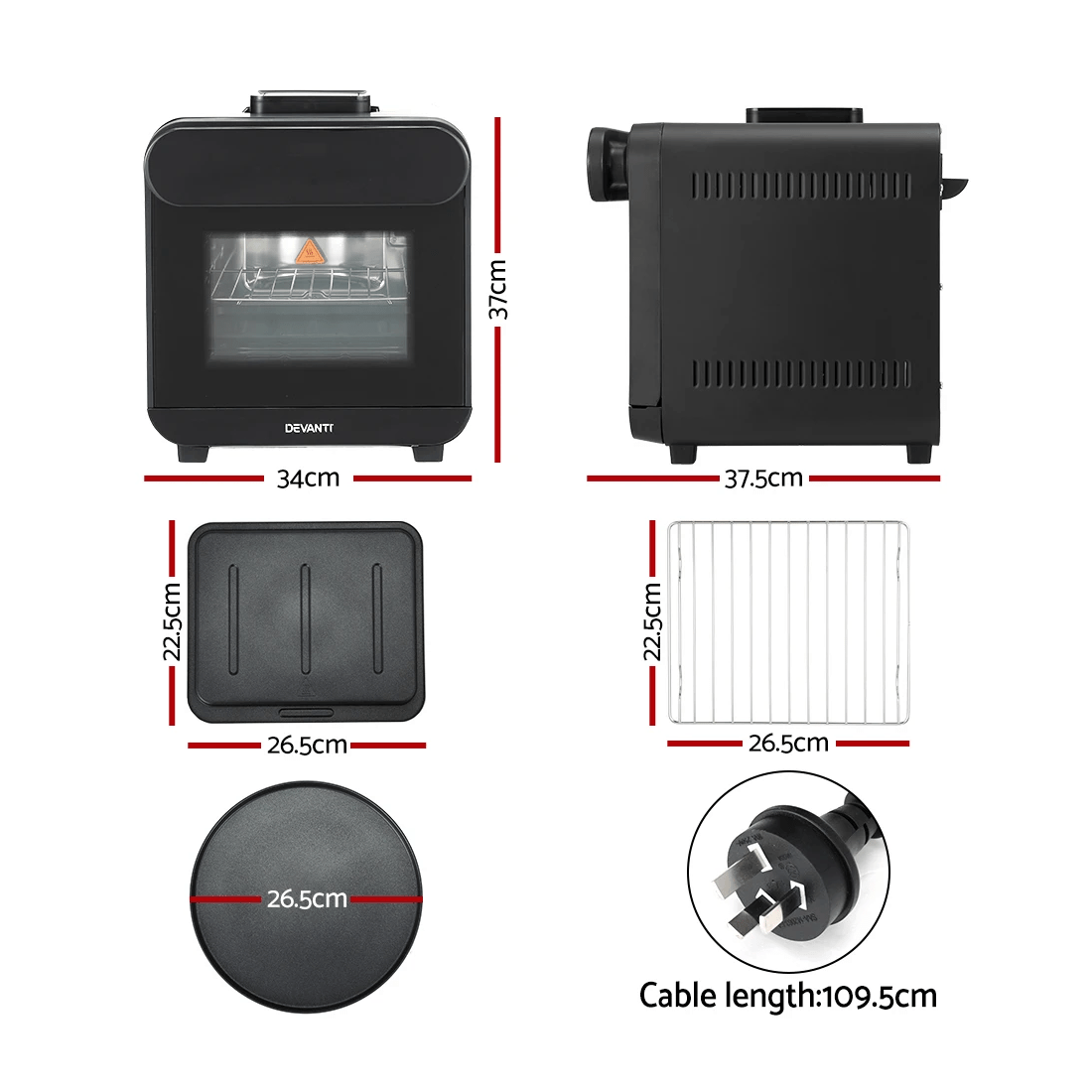 2 Devanti Steam Air Fryer Oven 15L W/ LCD Touch 1600W - Black, 2 of 6