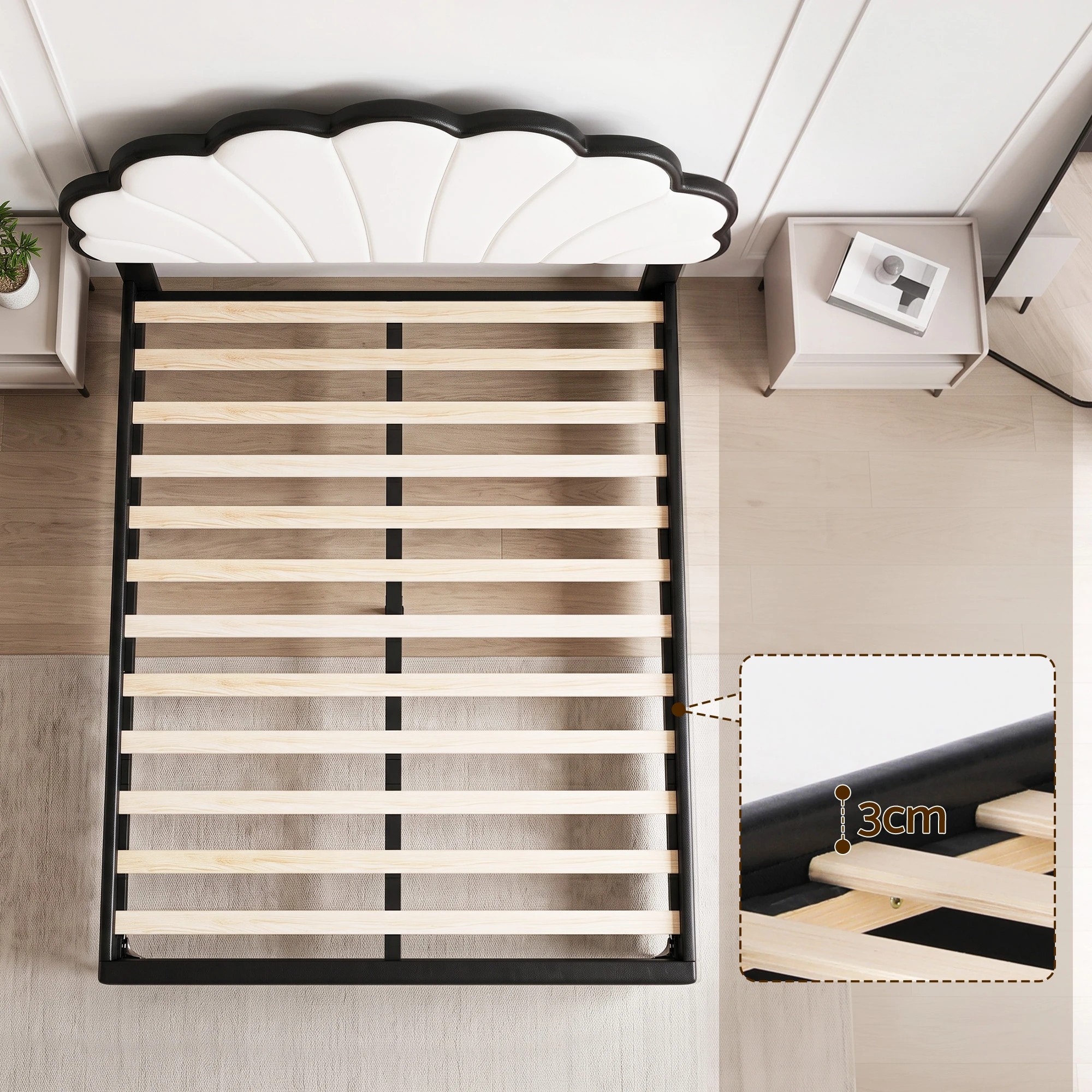 6 Artiss Bed Frame with Adjustable Shell Headboard and PVC Upholstery - Double Bed - Multi, 6 of 9