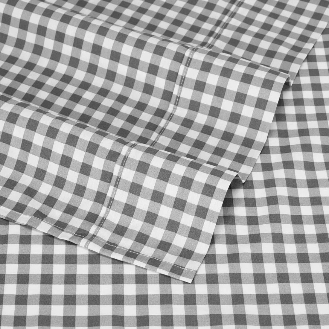 4 250 Thread Count Gingham Cotton Sheet Set - Double Bed, Grey, 4 of 7