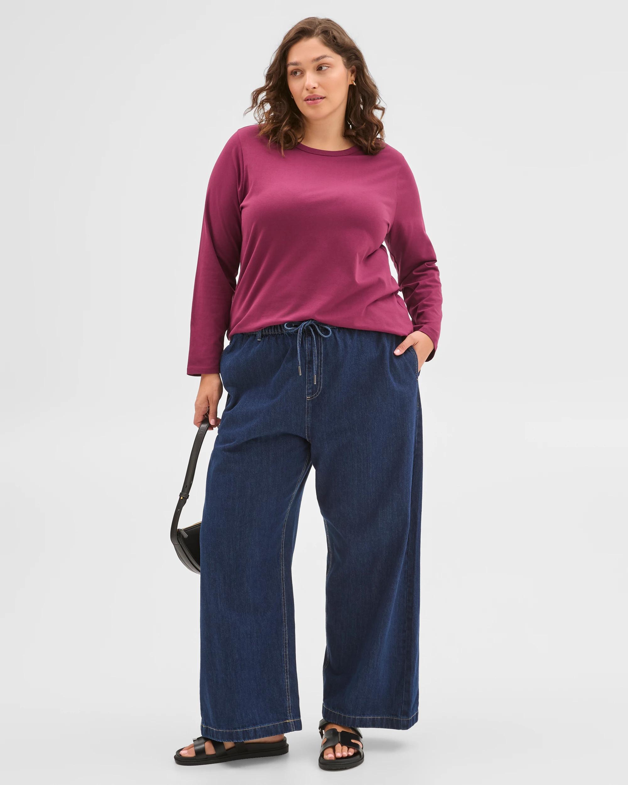 1 Target Plus Size Australian Cotton Long Sleeve Crew T-Shirt BOYSENBERRY, 1 of 6