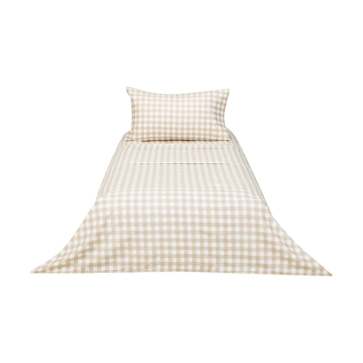 6 Gingham Cotton Flannelette Sheet Set - Single Bed, Tan, 6 of 7