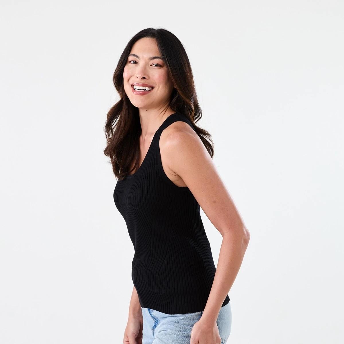2 Sleeveless Panelled Scoop Neck Tank Black, 2 of 4