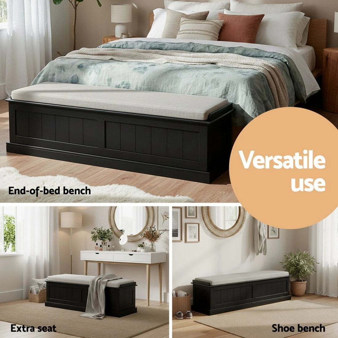 6 Artiss Storage Ottoman Blanket Box 140cm Fluted - Black, 6 of 6