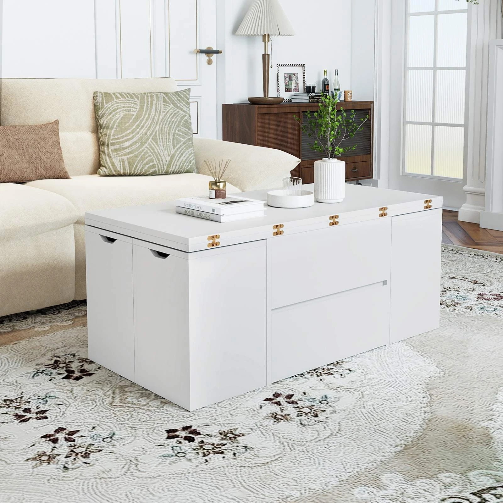 3 Costway Lift Top Coffee Table w/4 Storage Stool 3-in-1 Expandable Center Table, 3 of 4