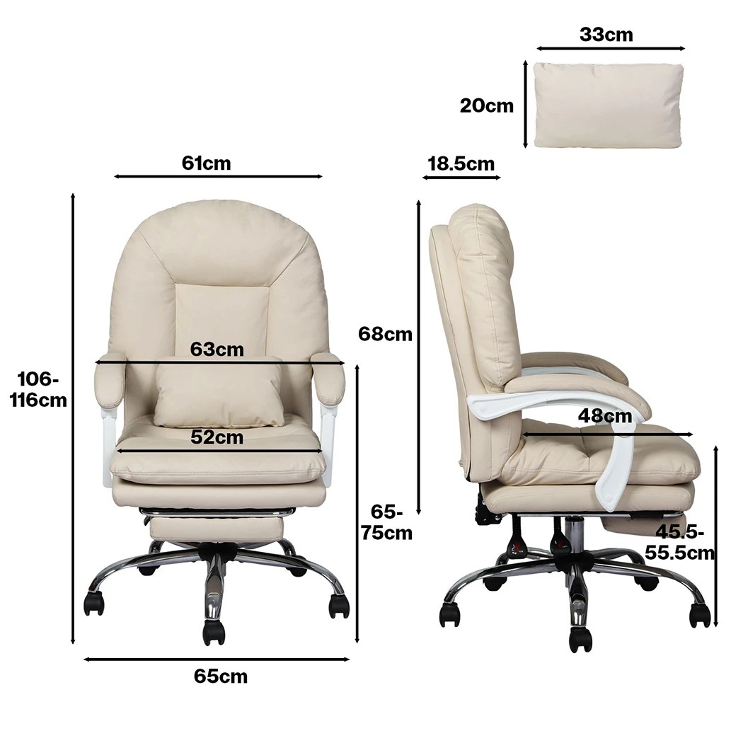 3 Levede Office Chair with Footrest Comfy Desk Chair with Wheels,PU Leather,Beige, 3 of 8