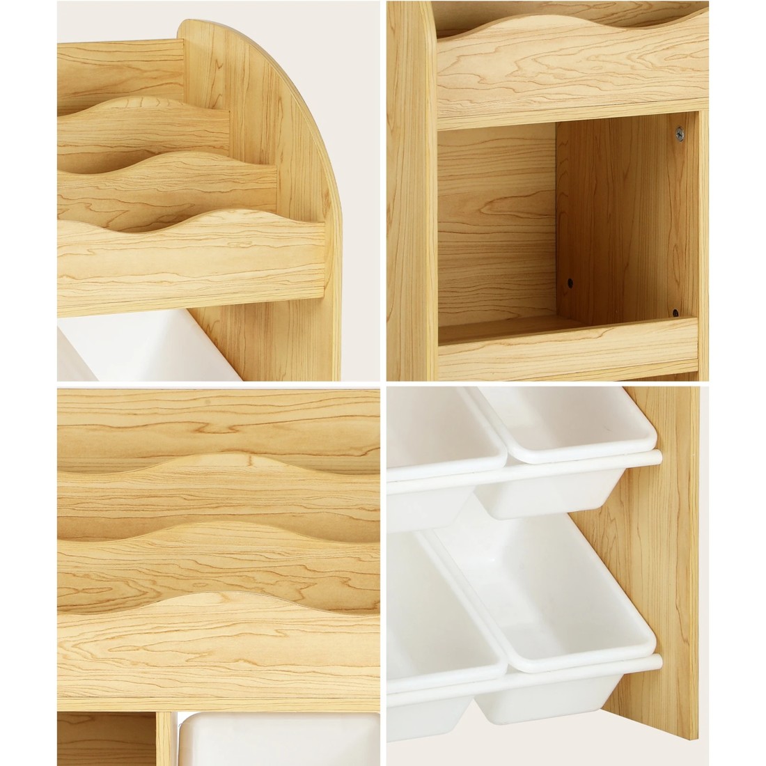 6 Oikiture Kids Bookshelf 4 Bins Toy Box Storage Organiser Display Shelf
 - Natural, 6 of 10
