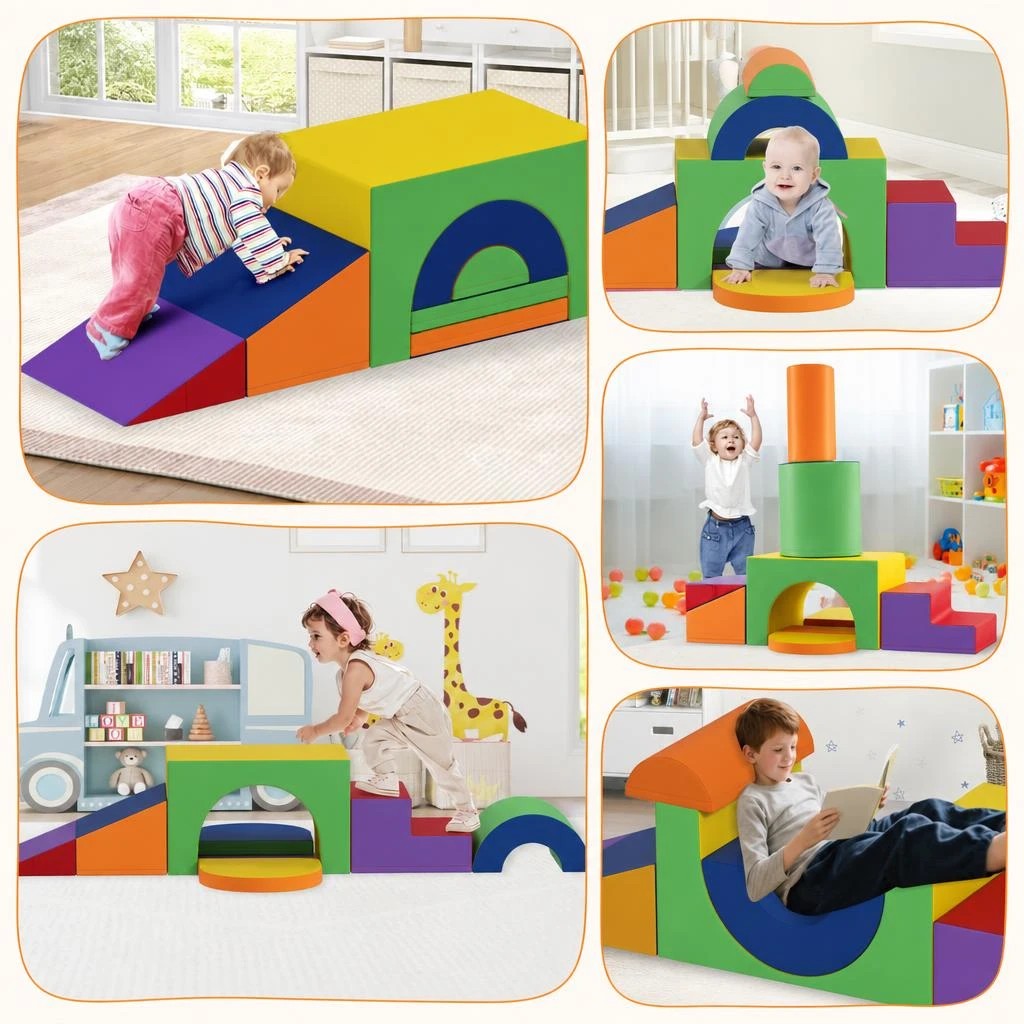 4 Costway 7-Piece Foam Climbing Blocks Soft PU Leather Play Gym Baby Climber - Yellow, 4 of 7
