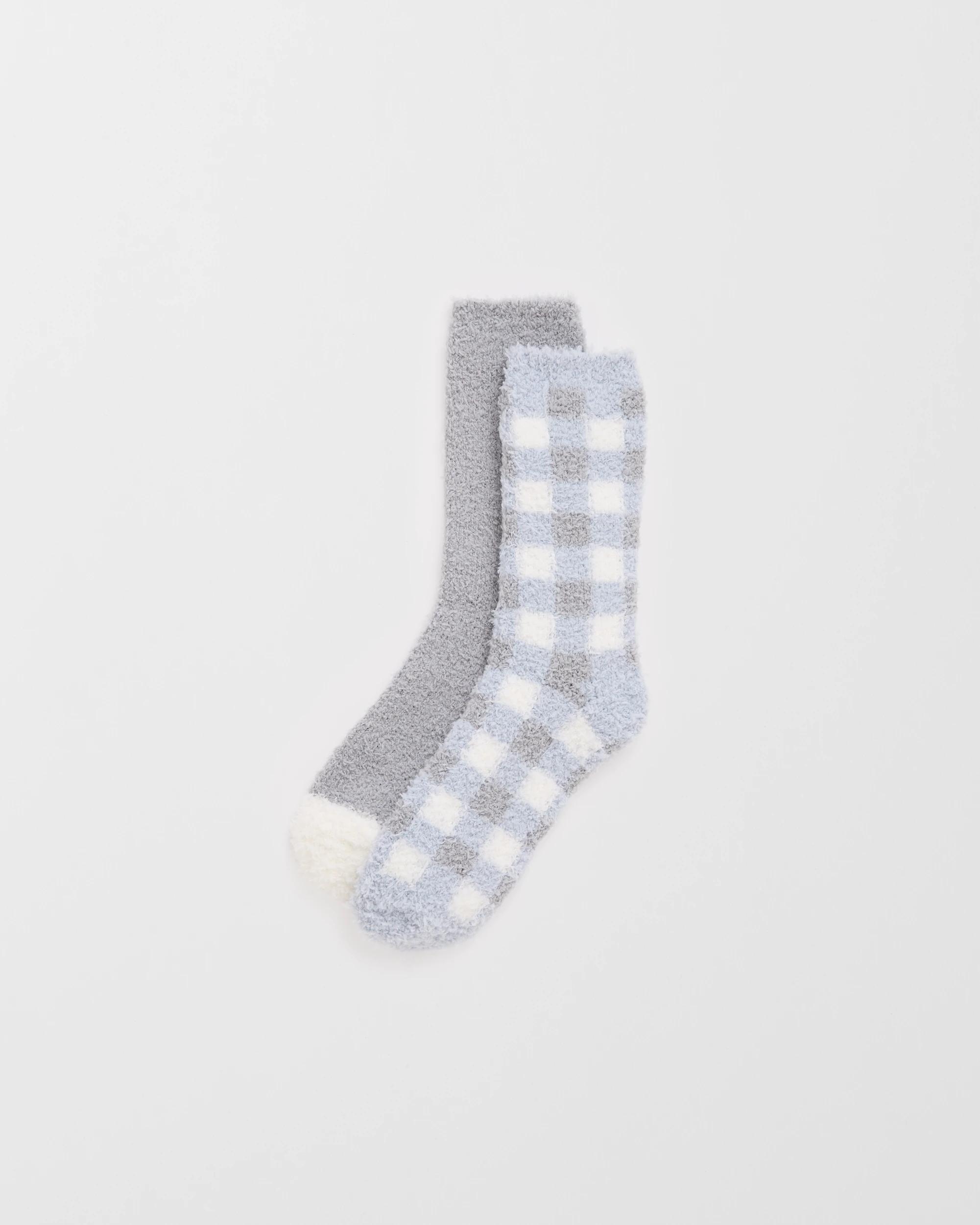 1 Target Woman 2 Pack Cosy Crew Length Home Socks GREY GINGHAM, 1 of 3