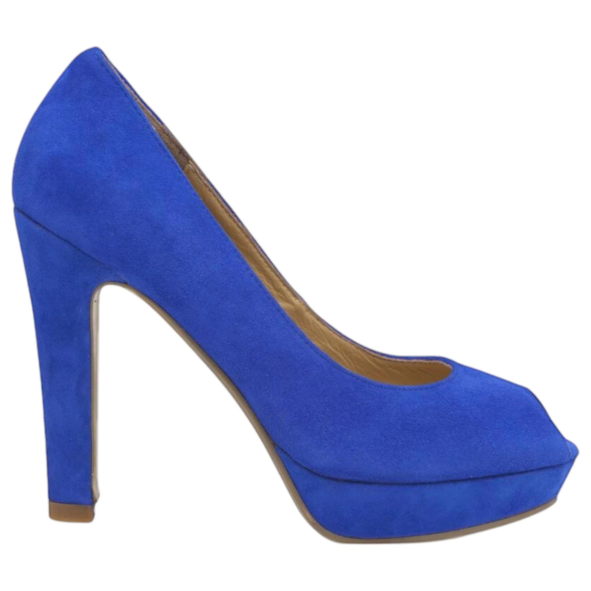 1 Zasel Lenny Ladies Womens Suede Leather Platform High Heel Open Toe Heels ELECTRIC BLUE, 1 of 1