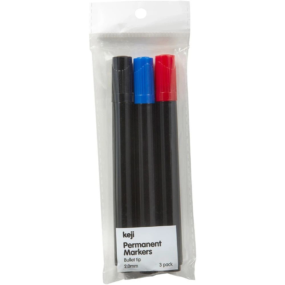1 Keji Permanent Markers Bullet 2.0mm Assorted 3 Pack, 1 of 2