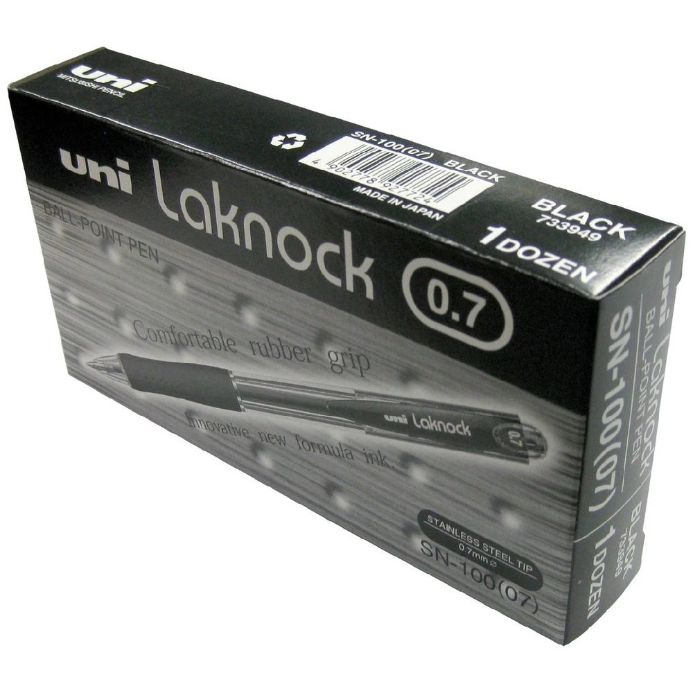 1 Uni Laknock Fine Retractable Ballpoint Pens Black 12 Pack, 1 of 4