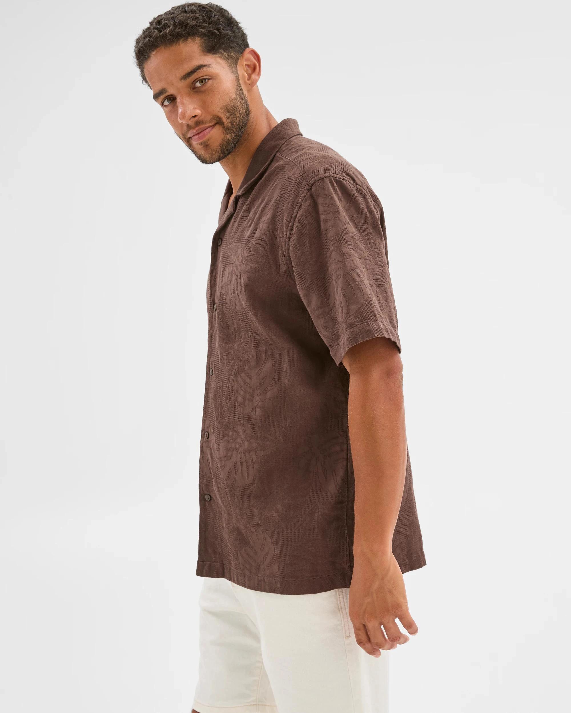 3 Target Australian Cotton Jacquard Floral Print Shirt CHOCOLATE, 3 of 6