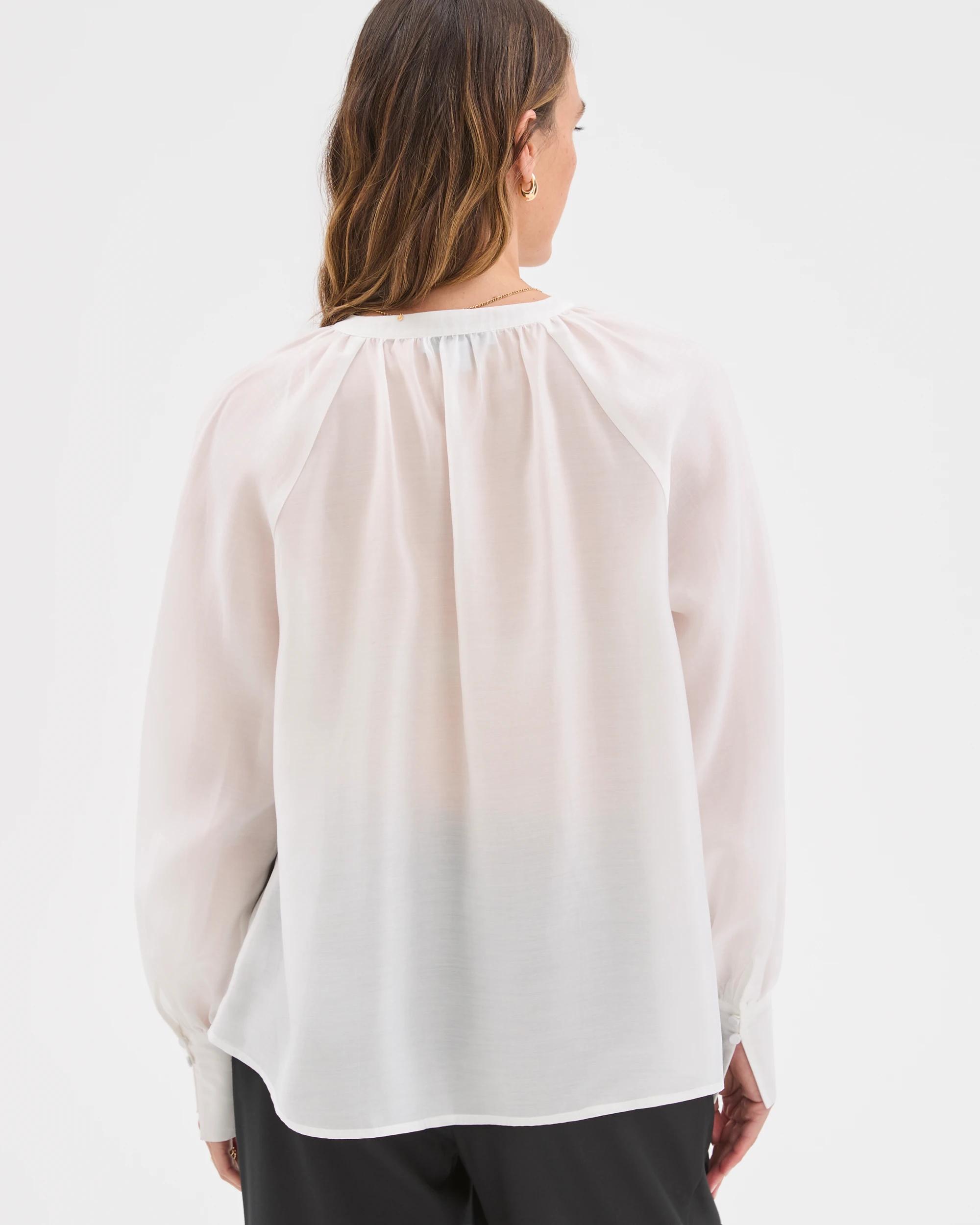 6 Preview Long Sleeve Tie Cuff Detail Blouse CLOUD DANCER, 6 of 6