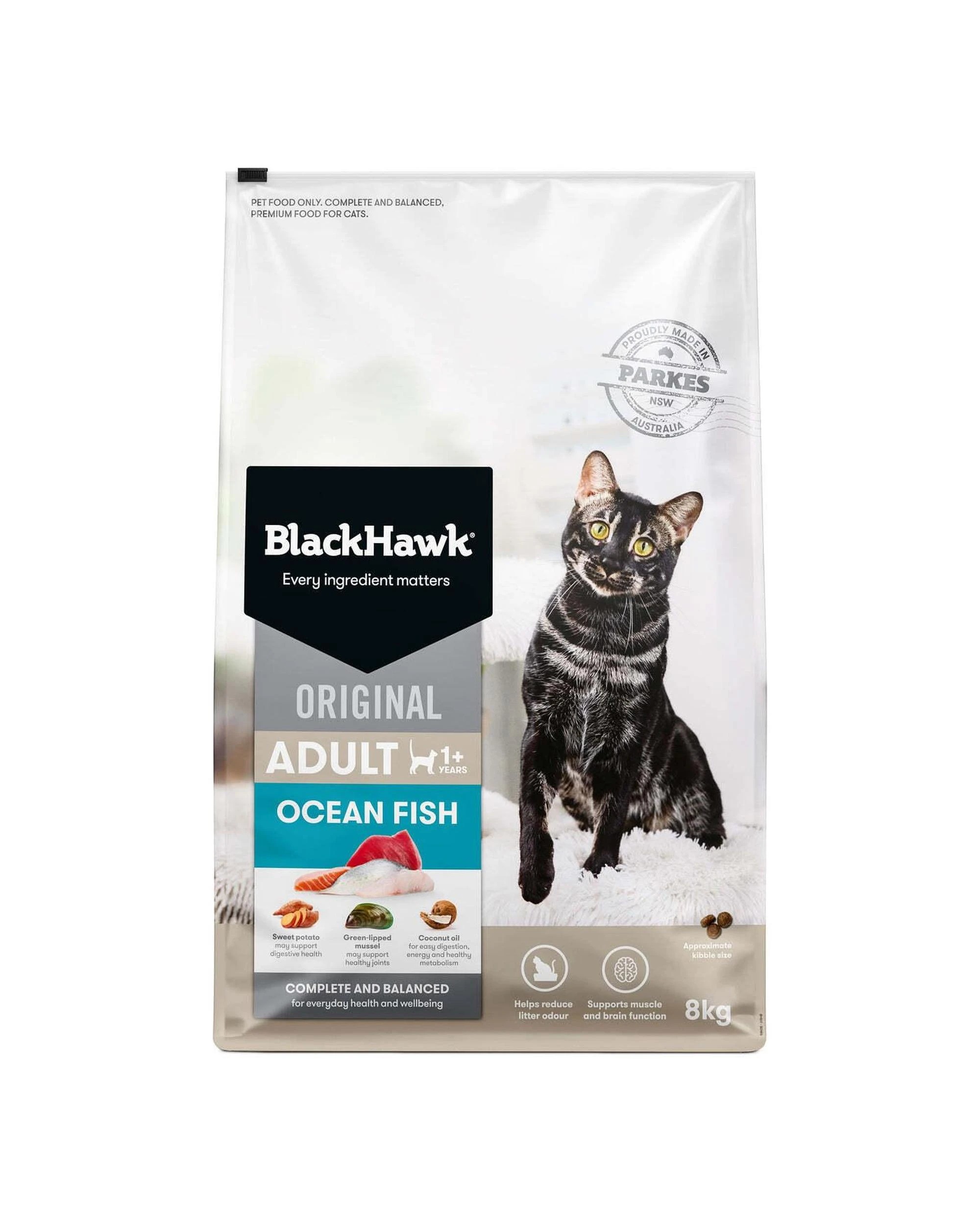 1 Black Hawk Adult 1+ Complete & Balanced Dry Cat Food Original Ocean Fish 8kg, 1 of 4