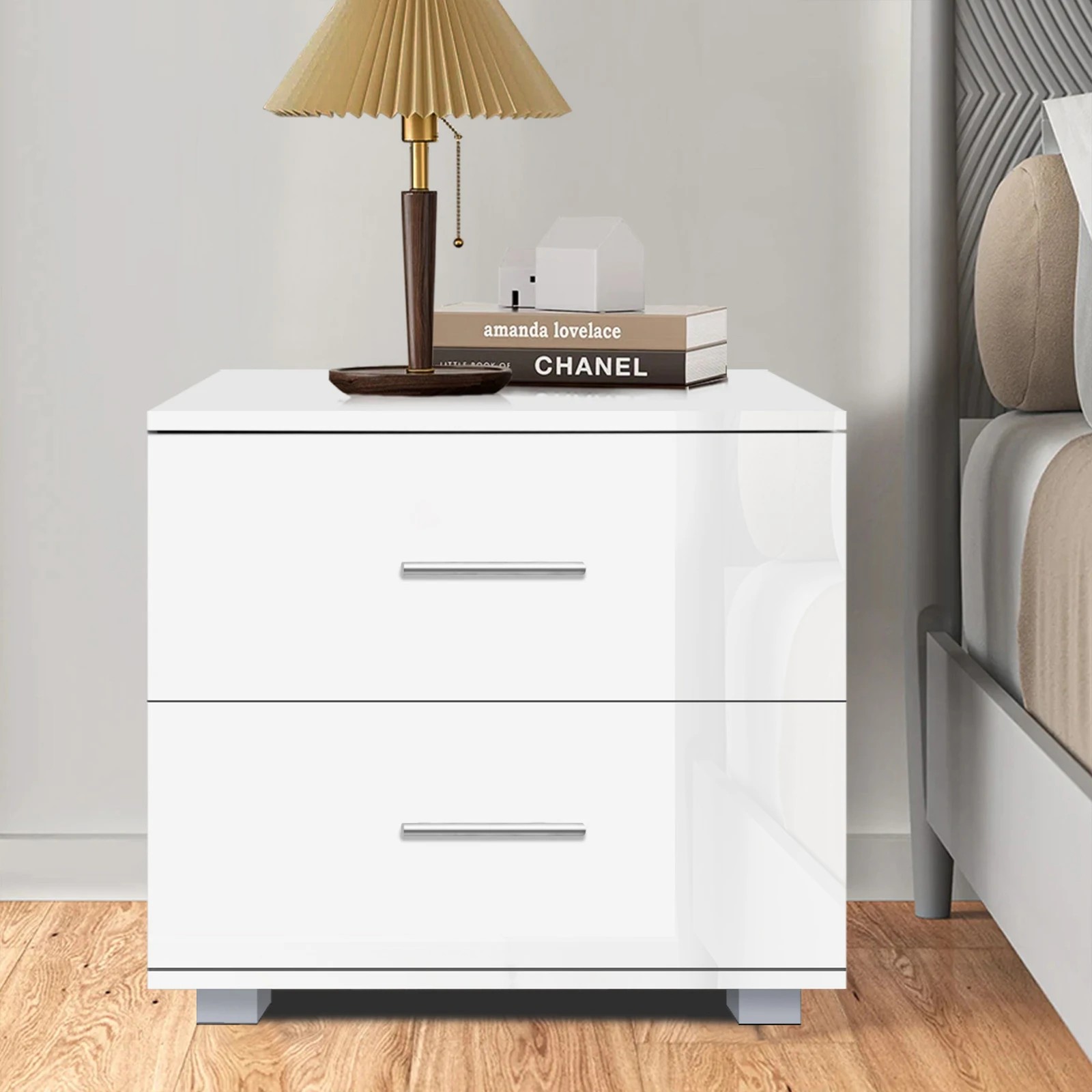 3 Alfordson Bedside Table Nightstand 4 Side High Gloss Side End Table - White, 3 of 10