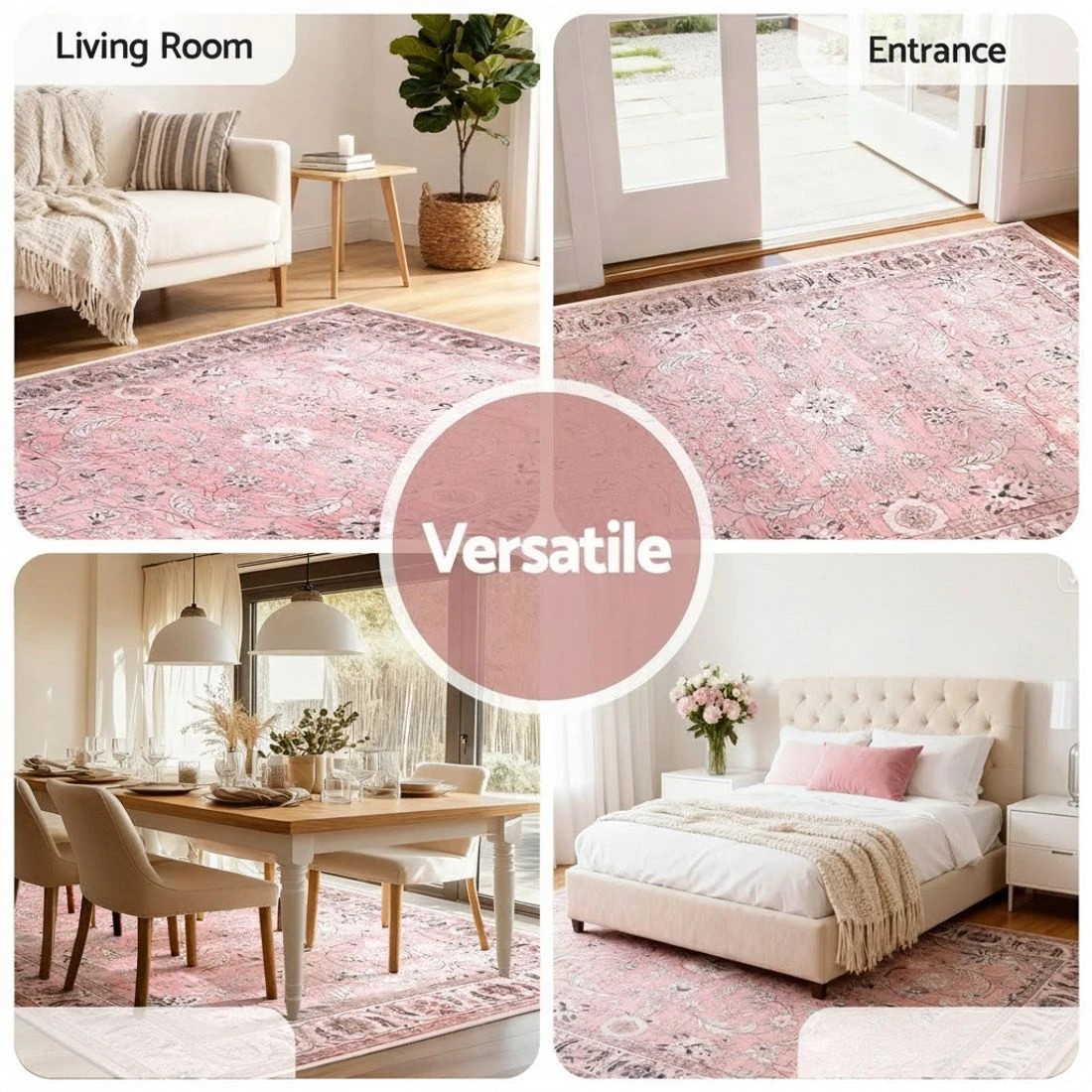 8 Artiss Floor Rug 240X340cm Large Washable Area Rug Vintage Living Room - Pink, 8 of 9