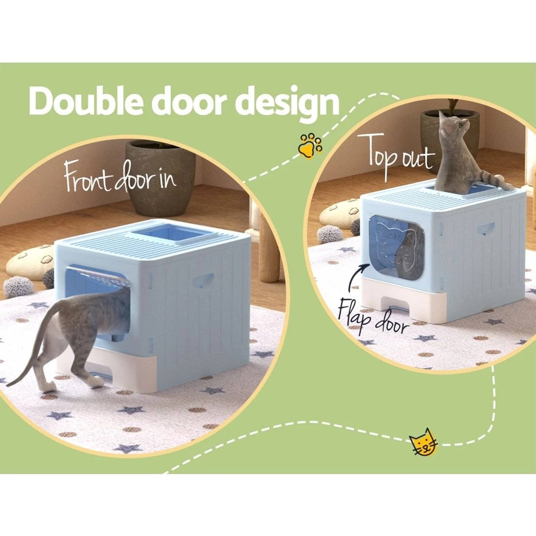 5 i.Pet Cat Litter Box Large Tray Kitty Toilet Enclosed Hooded Foldable Scoop - Blue, 5 of 7