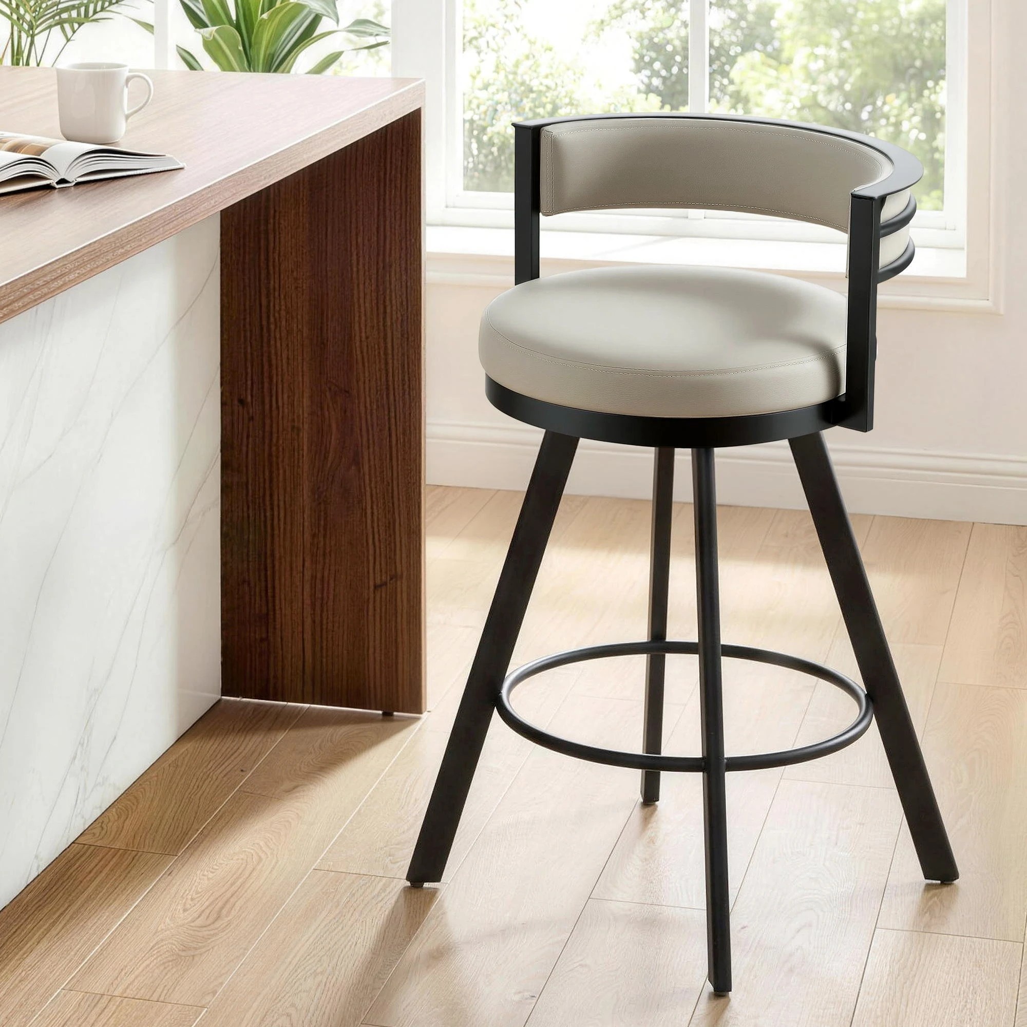 4 Artiss Bar Stool Swivel Kitchen Chair Metal PU Leather Counter - Beige, 4 of 4