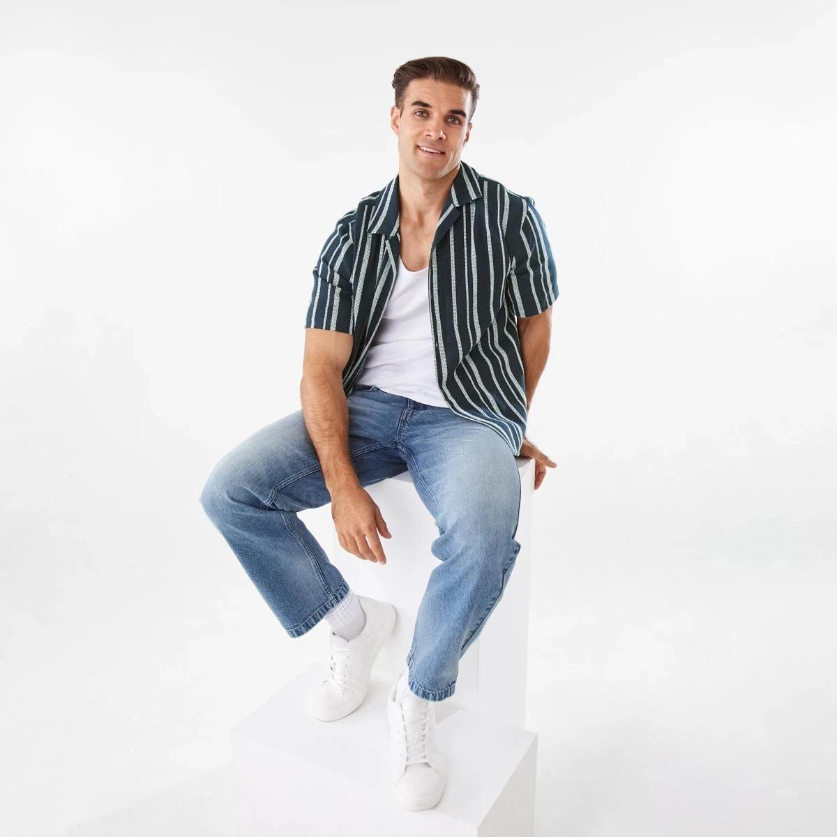 8 Short Sleeve Multi Textured Shirt VAM STRIPE SKY CAPTAIN, 8 of 9