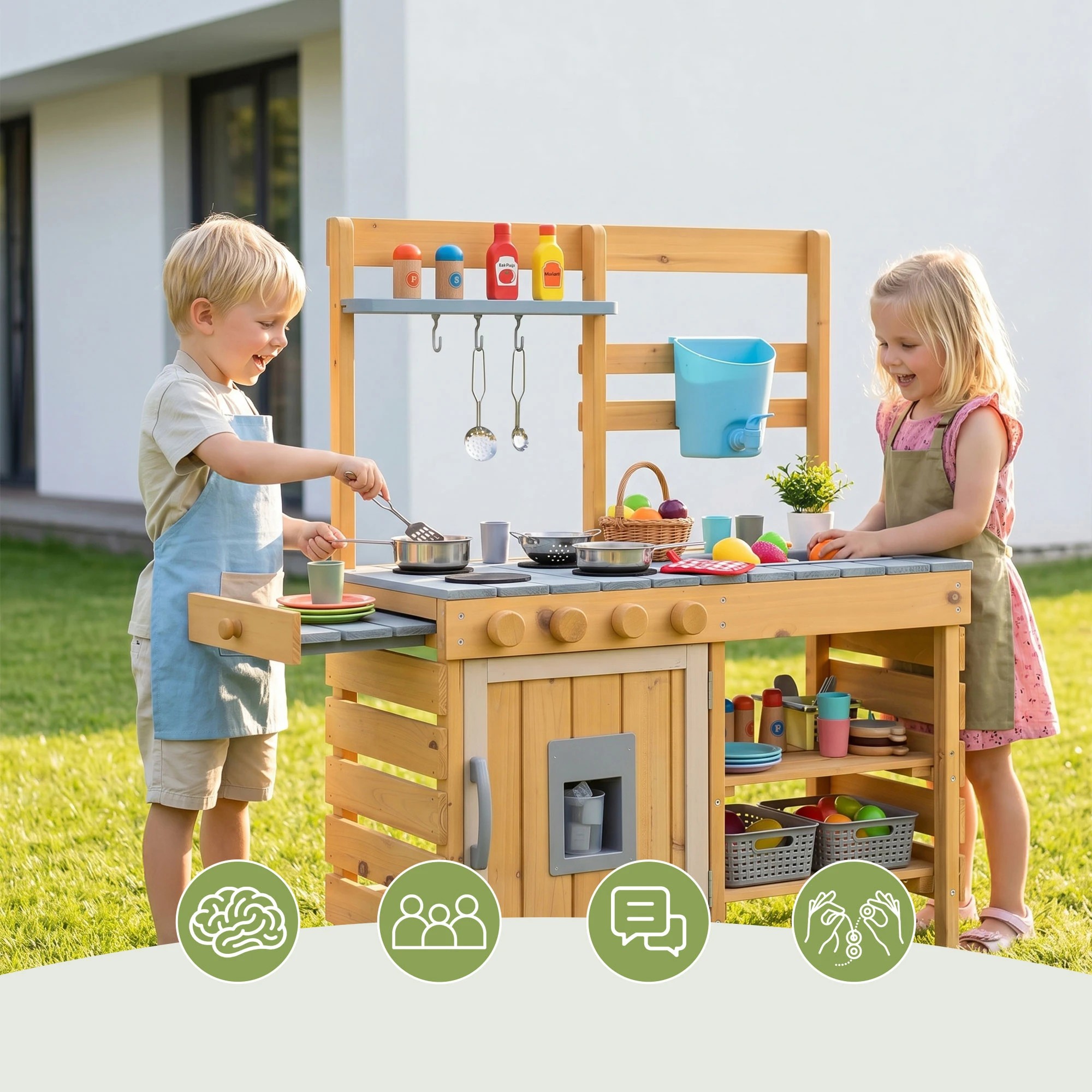 8 Keezi Wooden Kids Kitchen Playset - Natural, 8 of 8