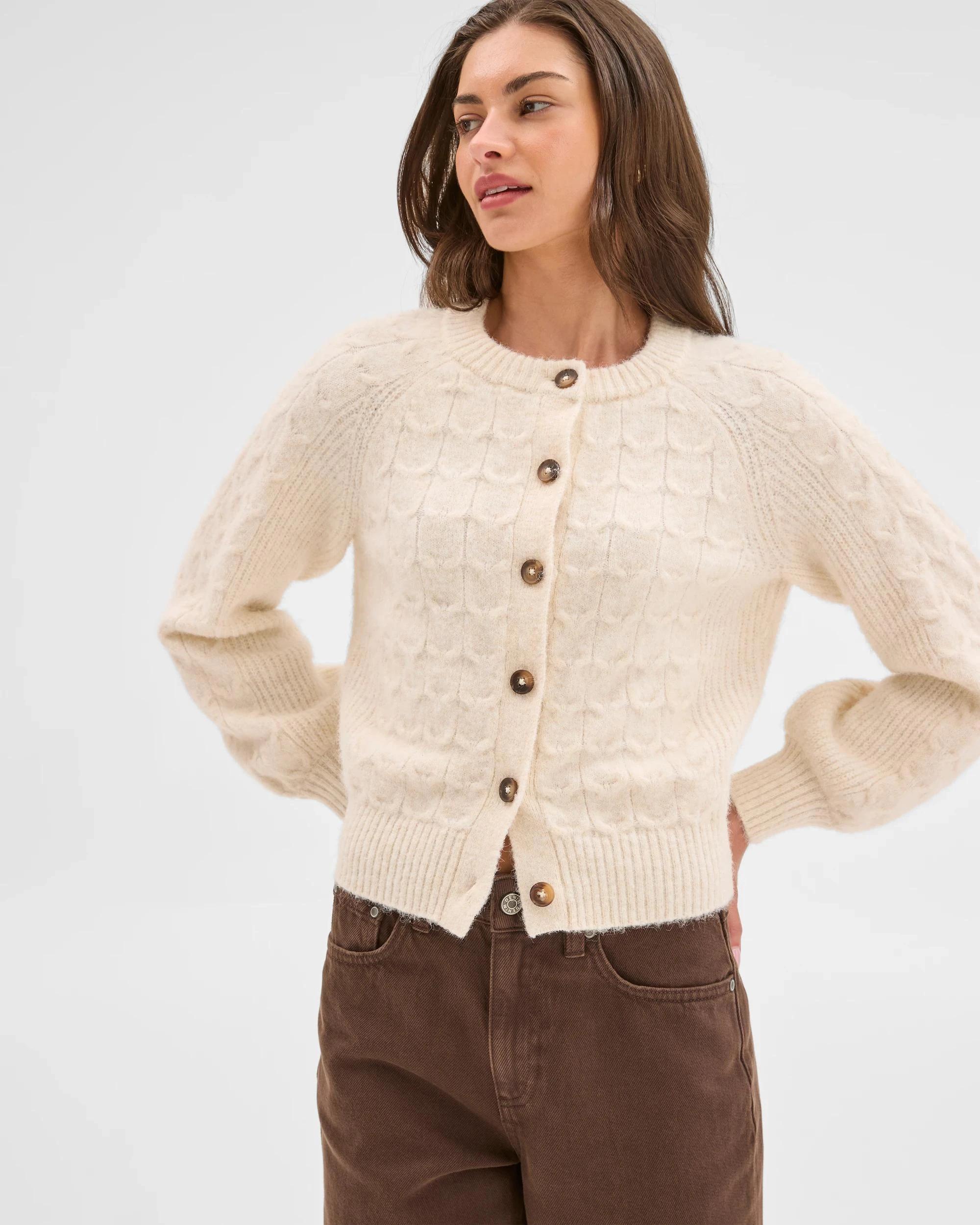 1 Target Petites Petites Showstopper Cable Knit Cardigan CREAM, 1 of 6