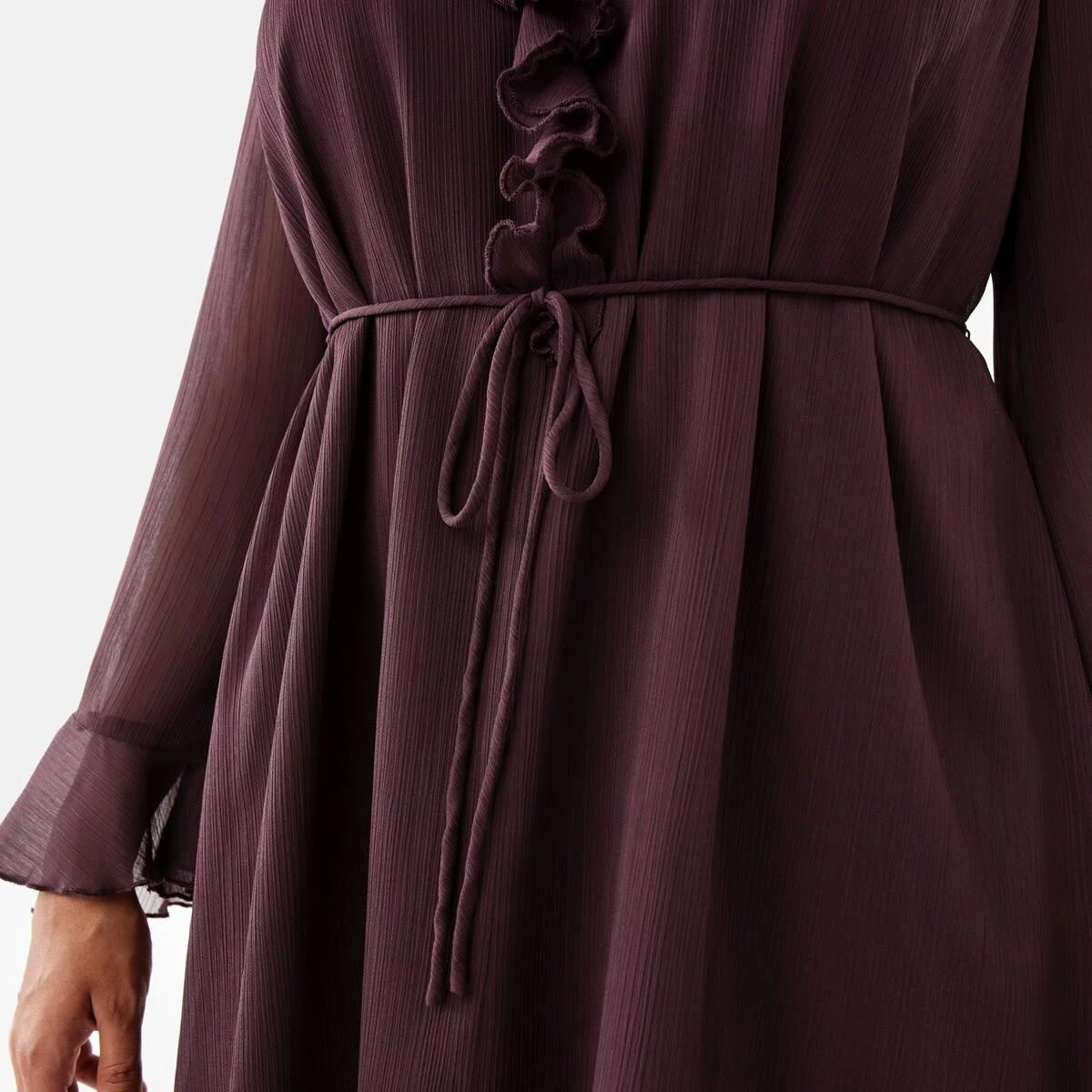 7 Long Sleeve Ruffle Mini Dress Mulberry, 7 of 10