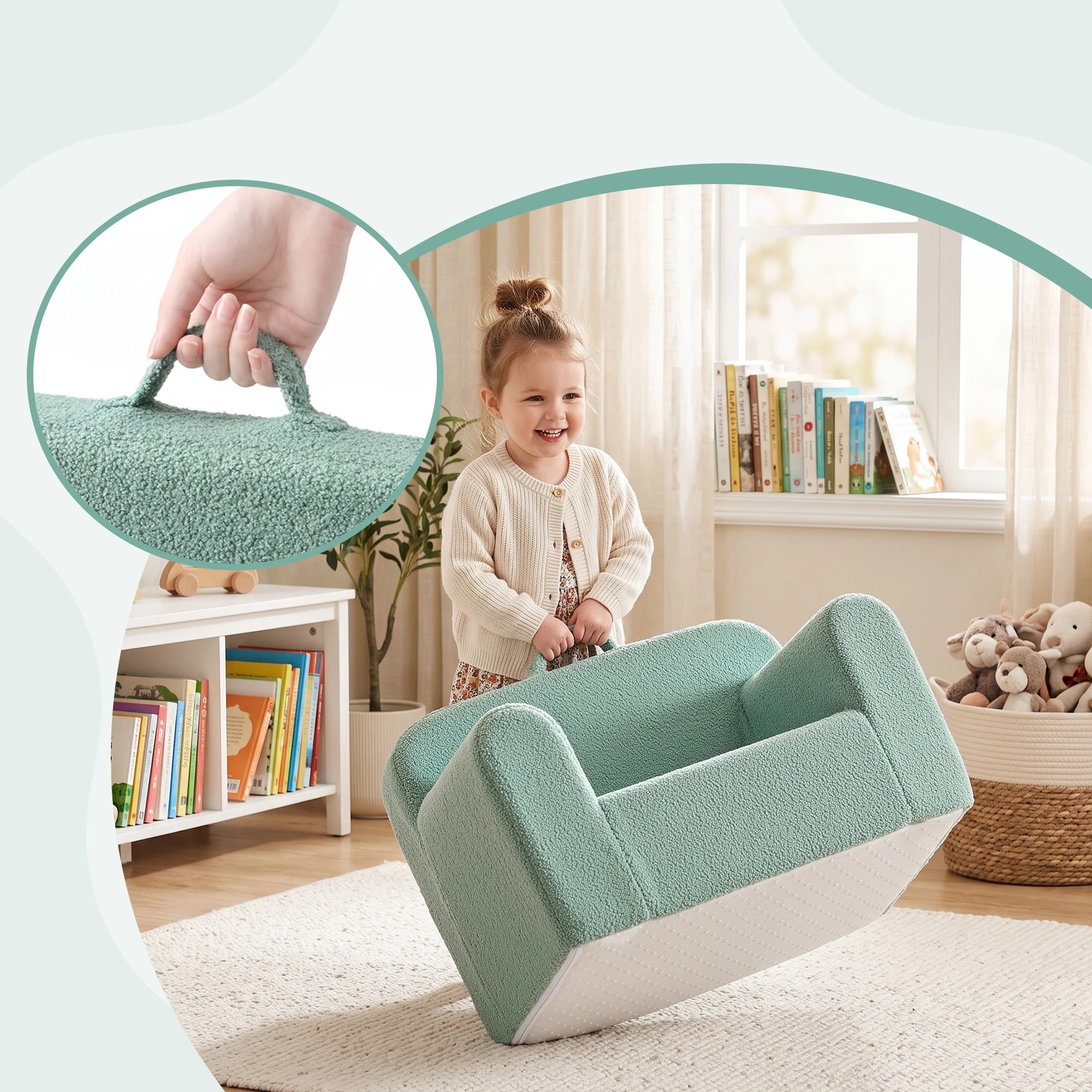 6 Artiss Kids Sofa Toddler Foam Couch with Carry Handle Mint - Green, 6 of 9