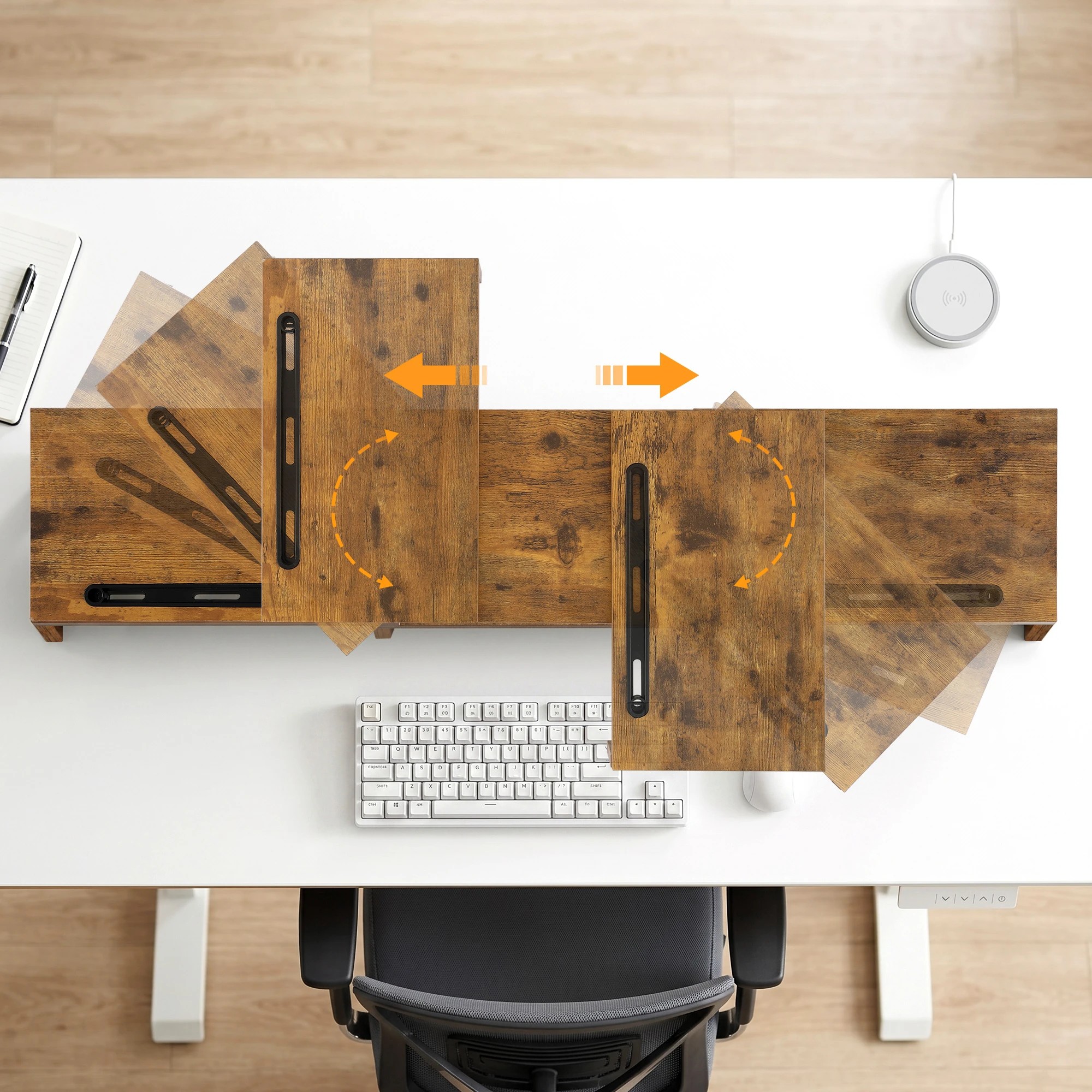 4 Artiss Dual Monitor Stand Riser Rotating Extendable Desk Organizer Laptop Screen - Brown, 4 of 7