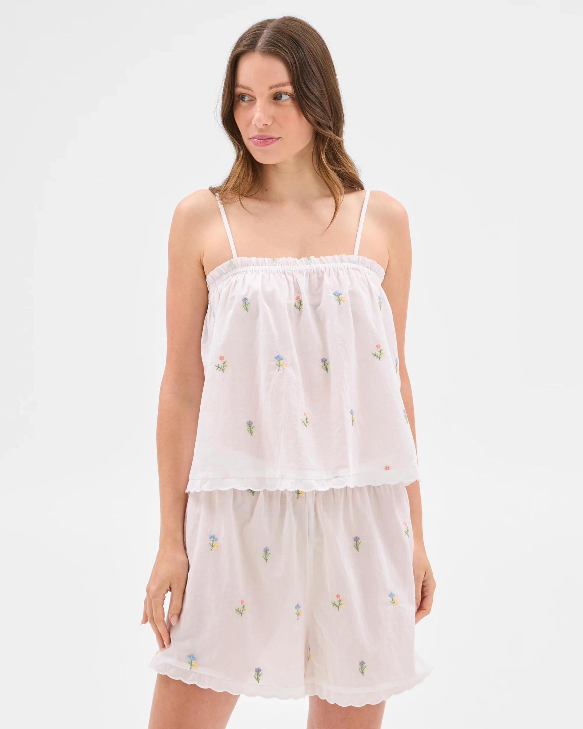 5 Target Woman Womens Australian Cotton Embroidered Cami Short Pyjama Set WHITE, 5 of 7