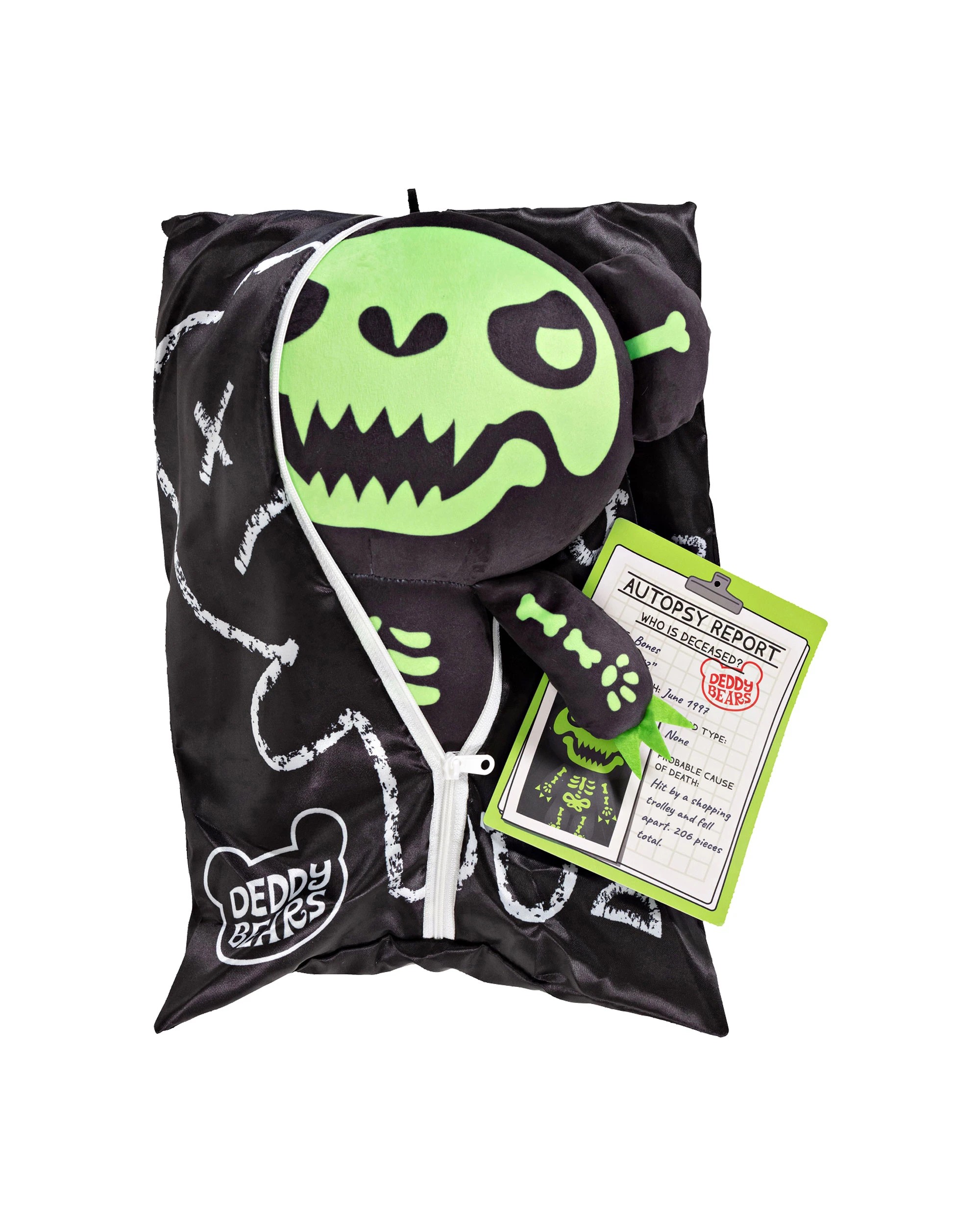 1 Deddy Bears - Bones Halloween Bear in Bag, Plush Toy, Black, 30cm (Height) - Green, 1 of 4
