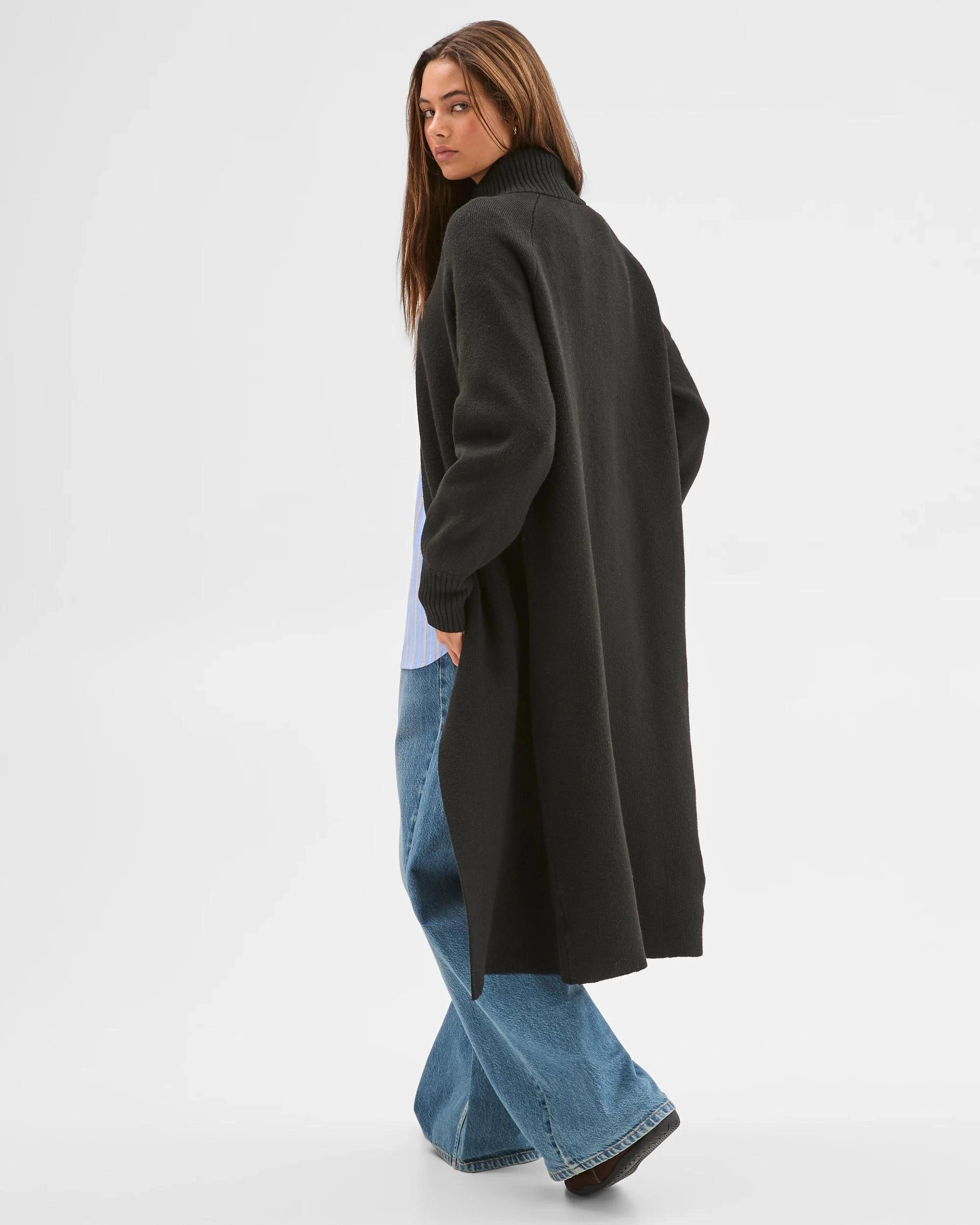 7 Lily Loves Funnel Neck Longline Cardigan BLACK, 7 of 7