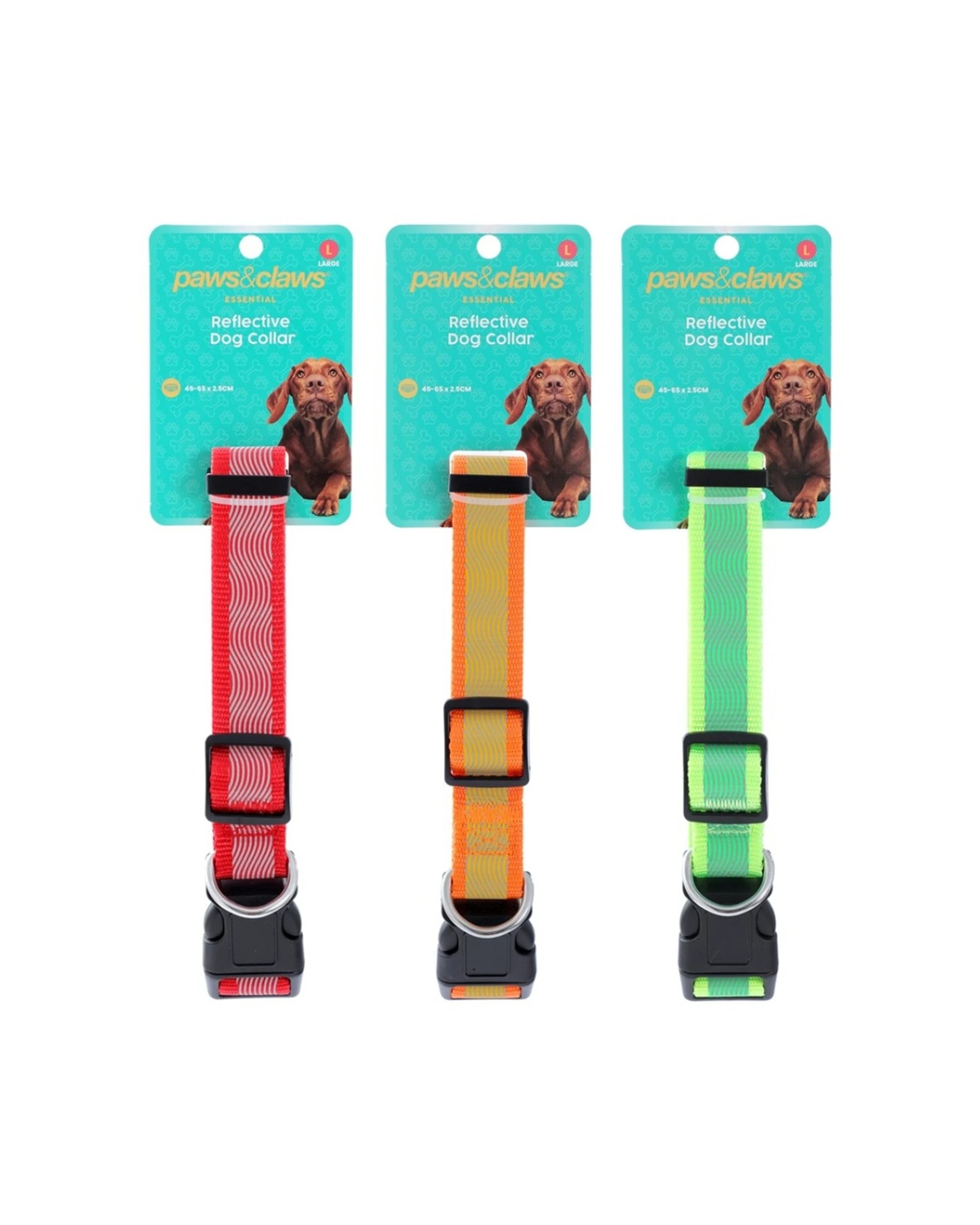 3 Paws & Claws 3PK Reflective Pet Dog Collar Large 45-65cmx2.5cm - Assorted, 3 of 7