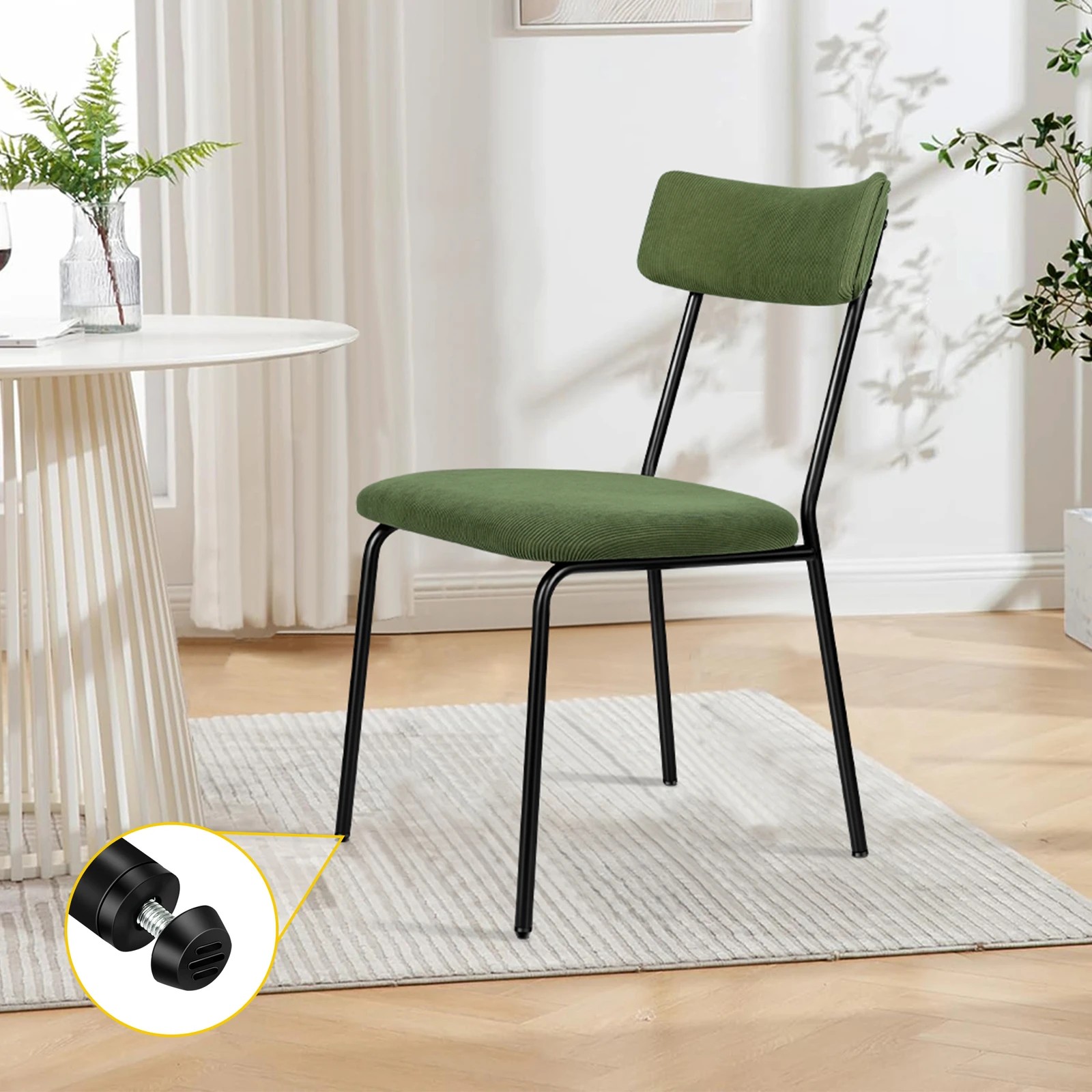 3 Alfordson 4x Dining Chairs Accent Kitchen Lounge Curved Backrest Corduroy - Green, 3 of 9