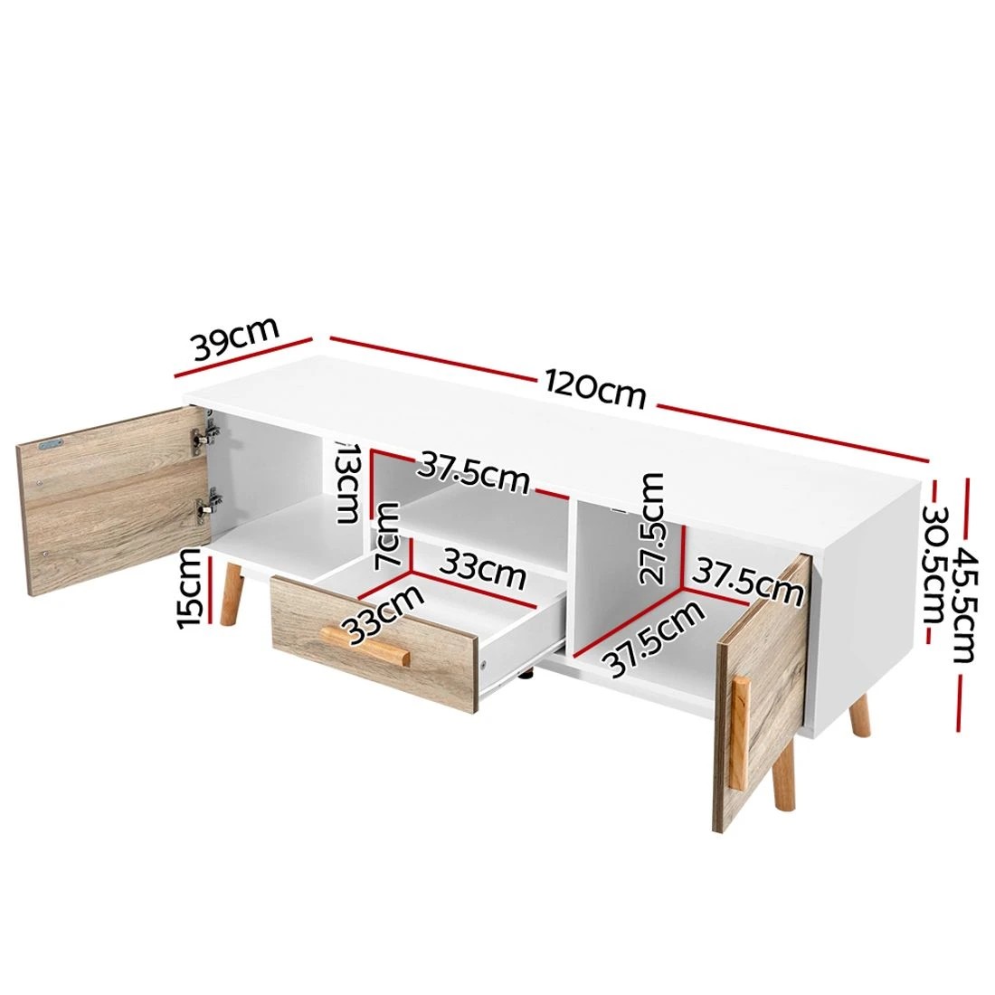 4 Artiss TV Cabinet Entertainment Unit 120cm Wood Gino - White, 4 of 9