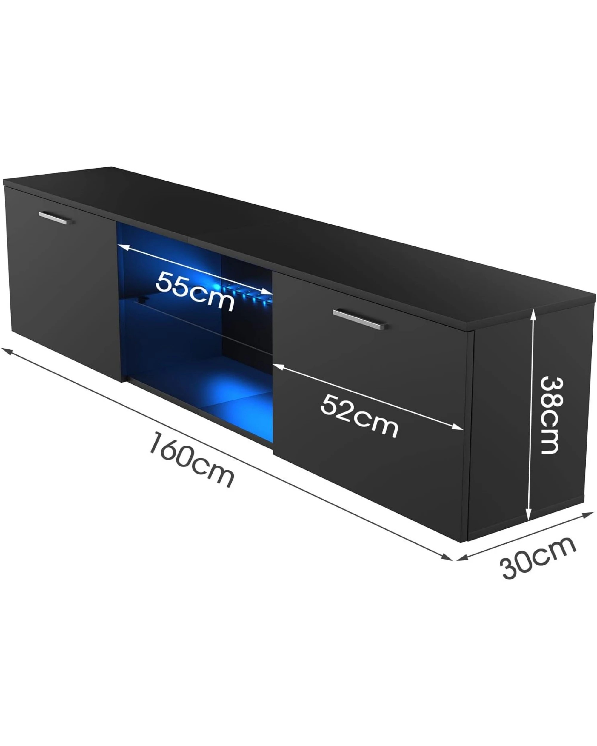 2 Advwin Tv Cabinet 160cm Led Entertainment Unit Stand Glass Shelf Black, 2 of 6