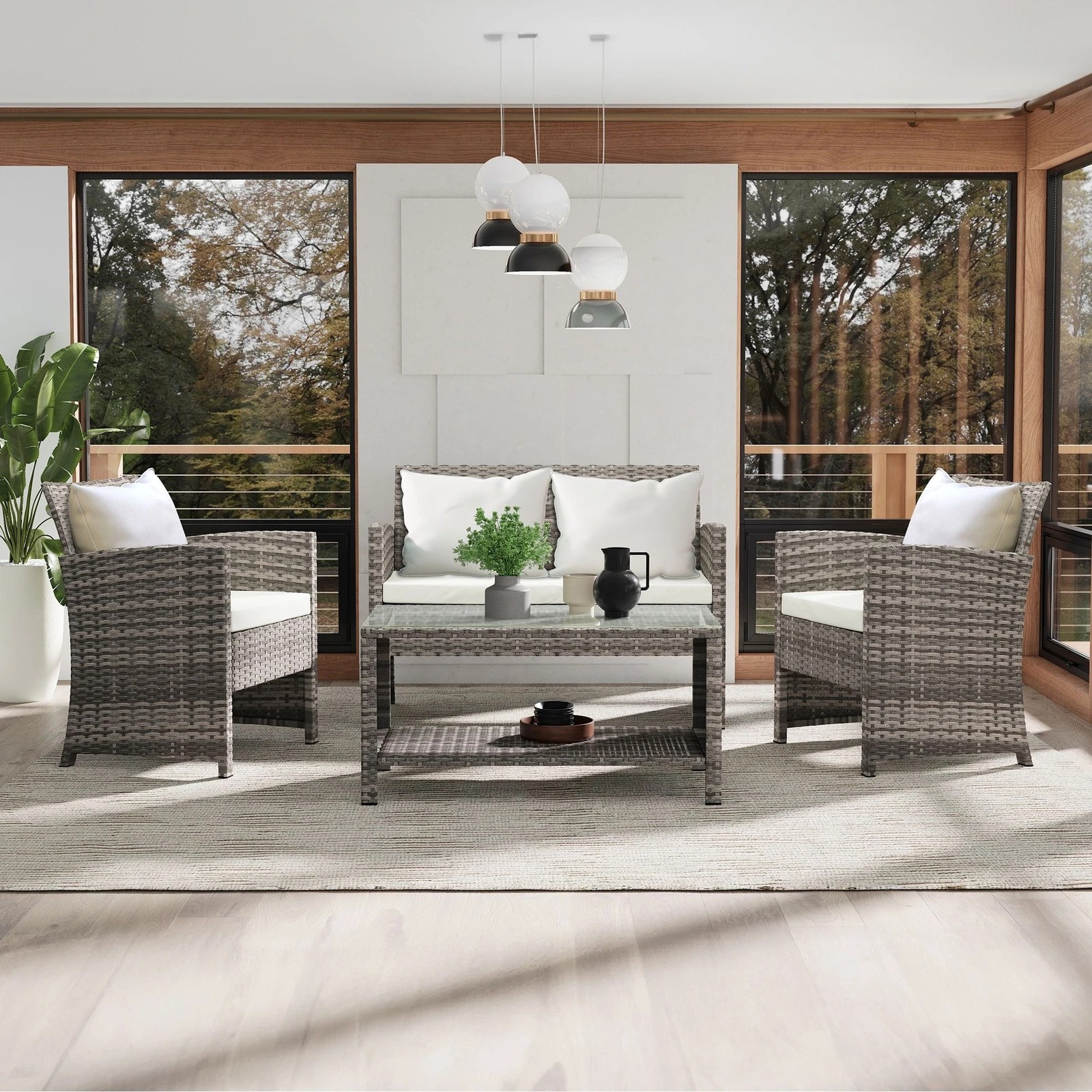 8 Alfordson Outdoor Furniture 4PCS Garden Patio Chairs Table Set Wicker With Pillow - Grey, 8 of 10