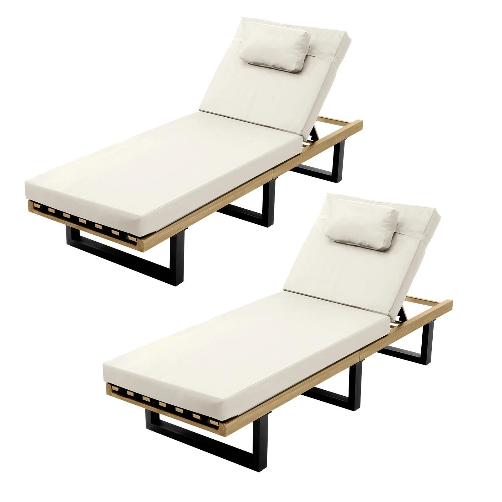 1 Livsip 2x Sun Lounge Outdoor Lounger Patio Furniture Setting Day Bed Garden
 - Beige, 1 of 9