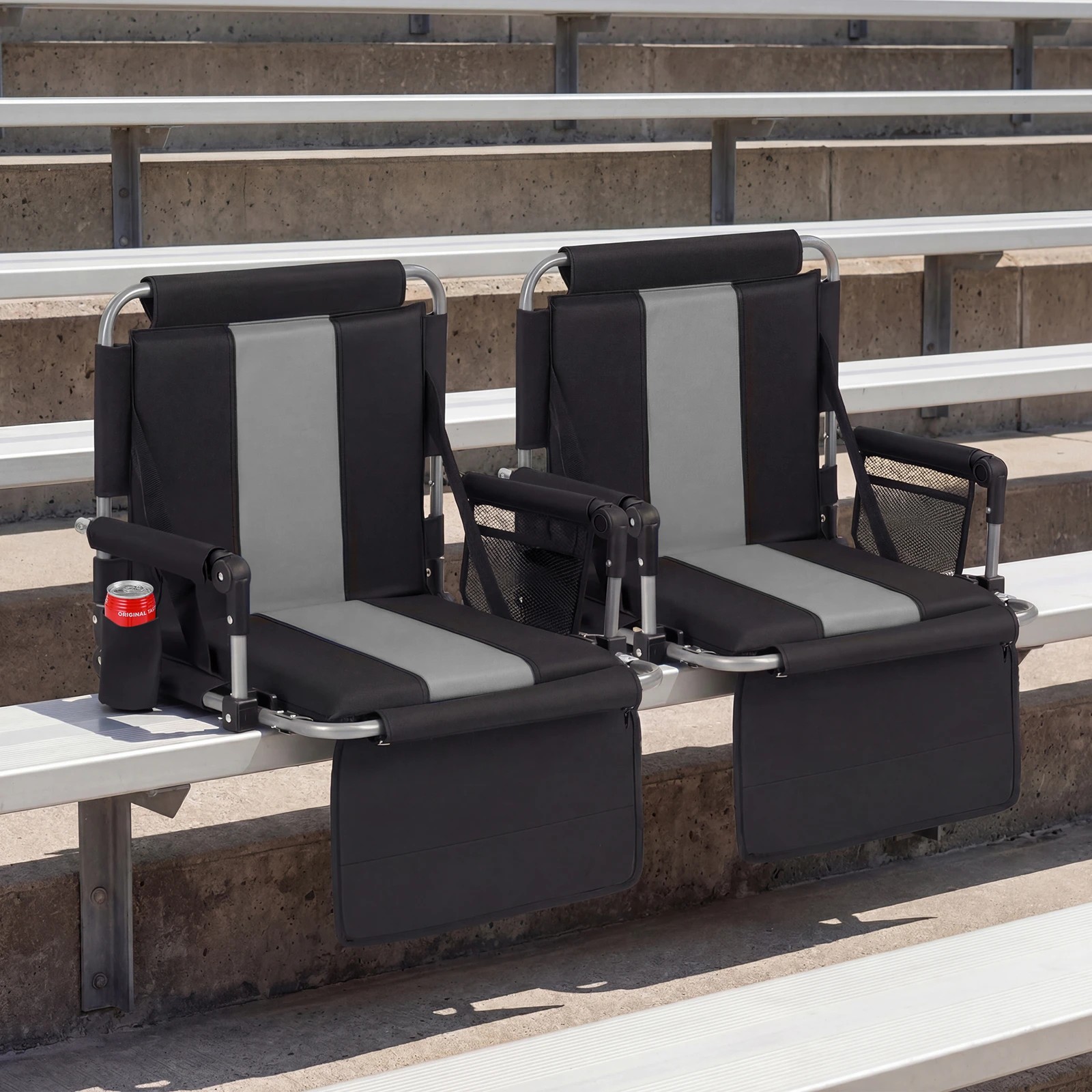 3 Costway Foldable Stadium Seat 54CM Bleacher Chair w/Back Support & Padded Cushions Portable Chair - Grey, 3 of 4