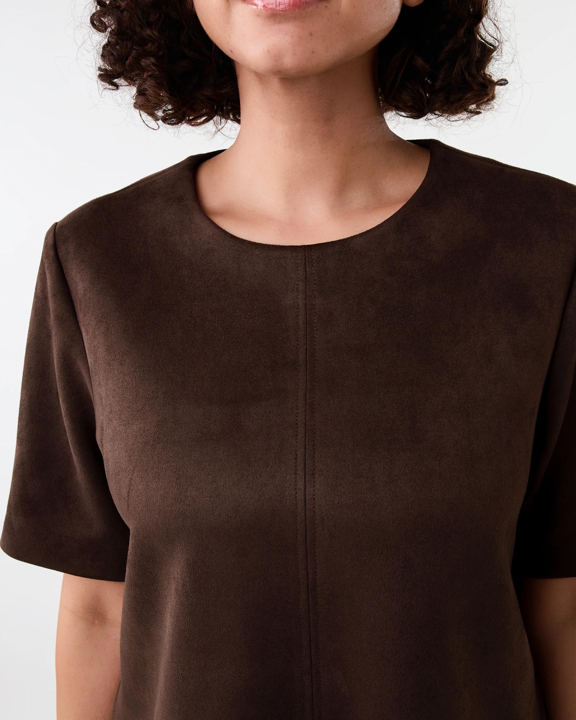 6 Short Sleeve Suedette T-shirt Mini Dress Melt Brown, 6 of 7