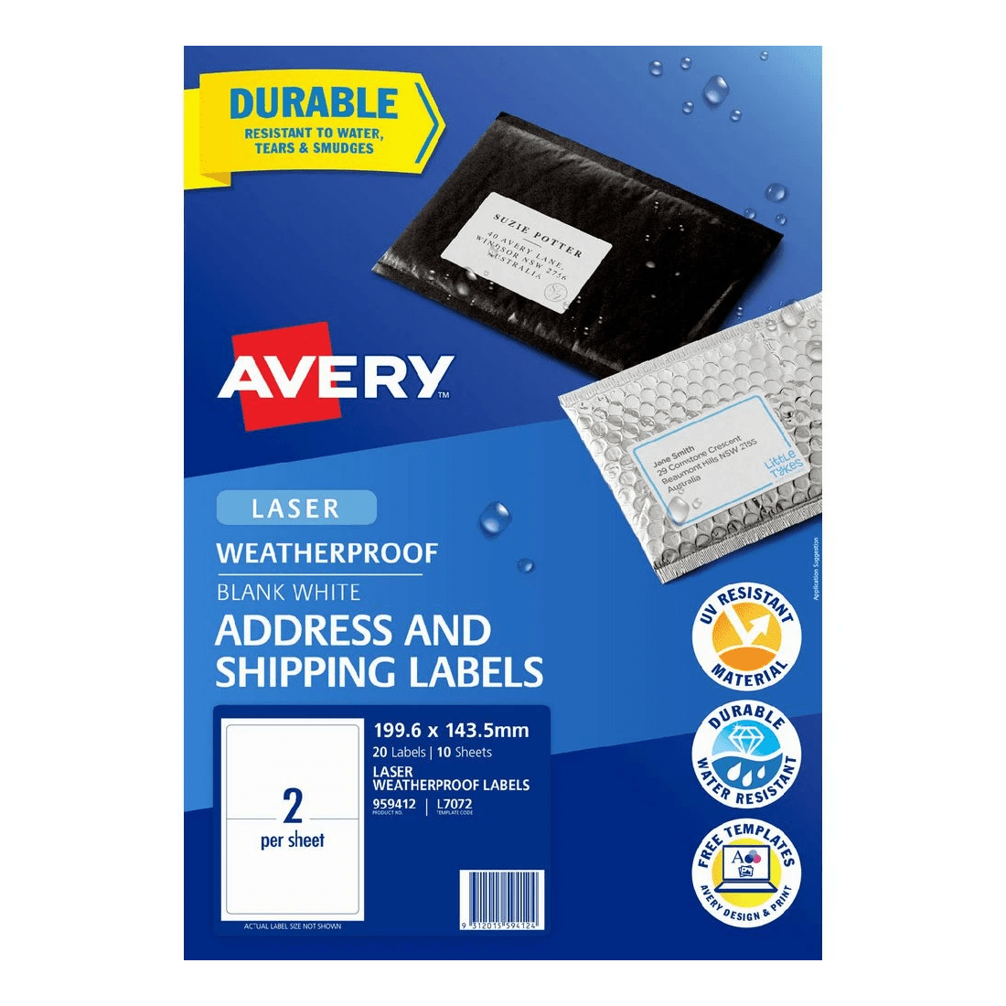 2 Avery 2UP Laser Weatherproof Shipping Labels White 10 Sheets, 2 of 2