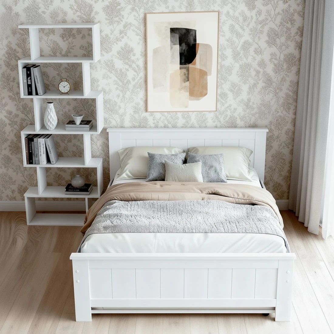 5 Artiss Bed Frame King Single and Bookshelf - White, 5 of 9