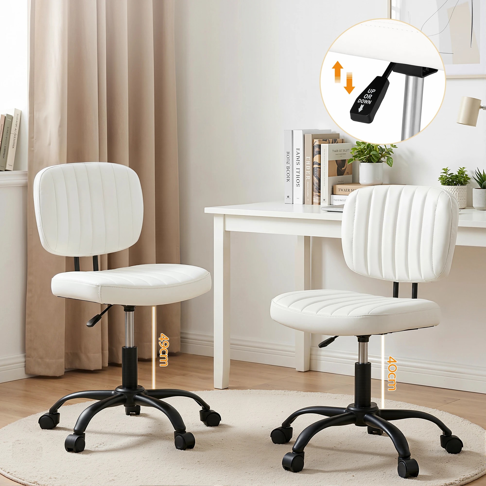 5 Artiss Armless Office Chair Ergonomic Swivel Home Office Desk Chair PU Leather - White, 5 of 8