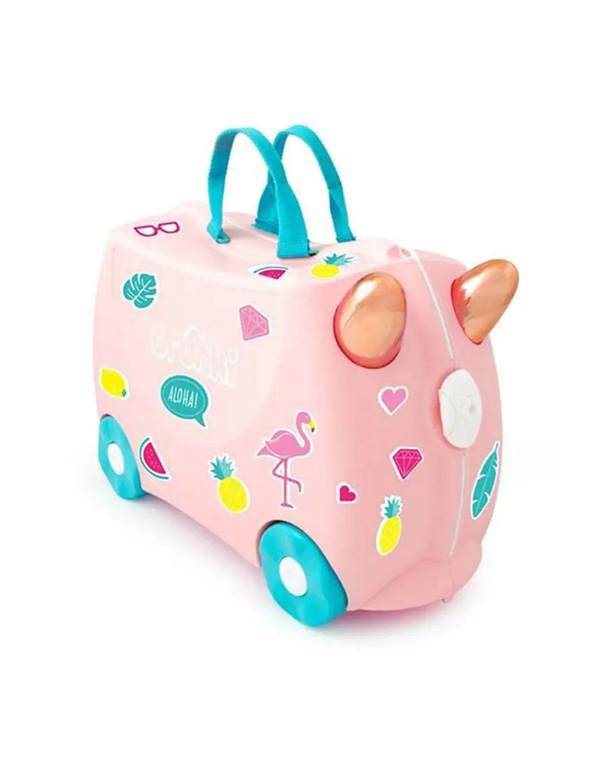 1 Trunki Flossi The Flamingo Ride on Suitcase Carry On Bag - Pink, 1 of 5