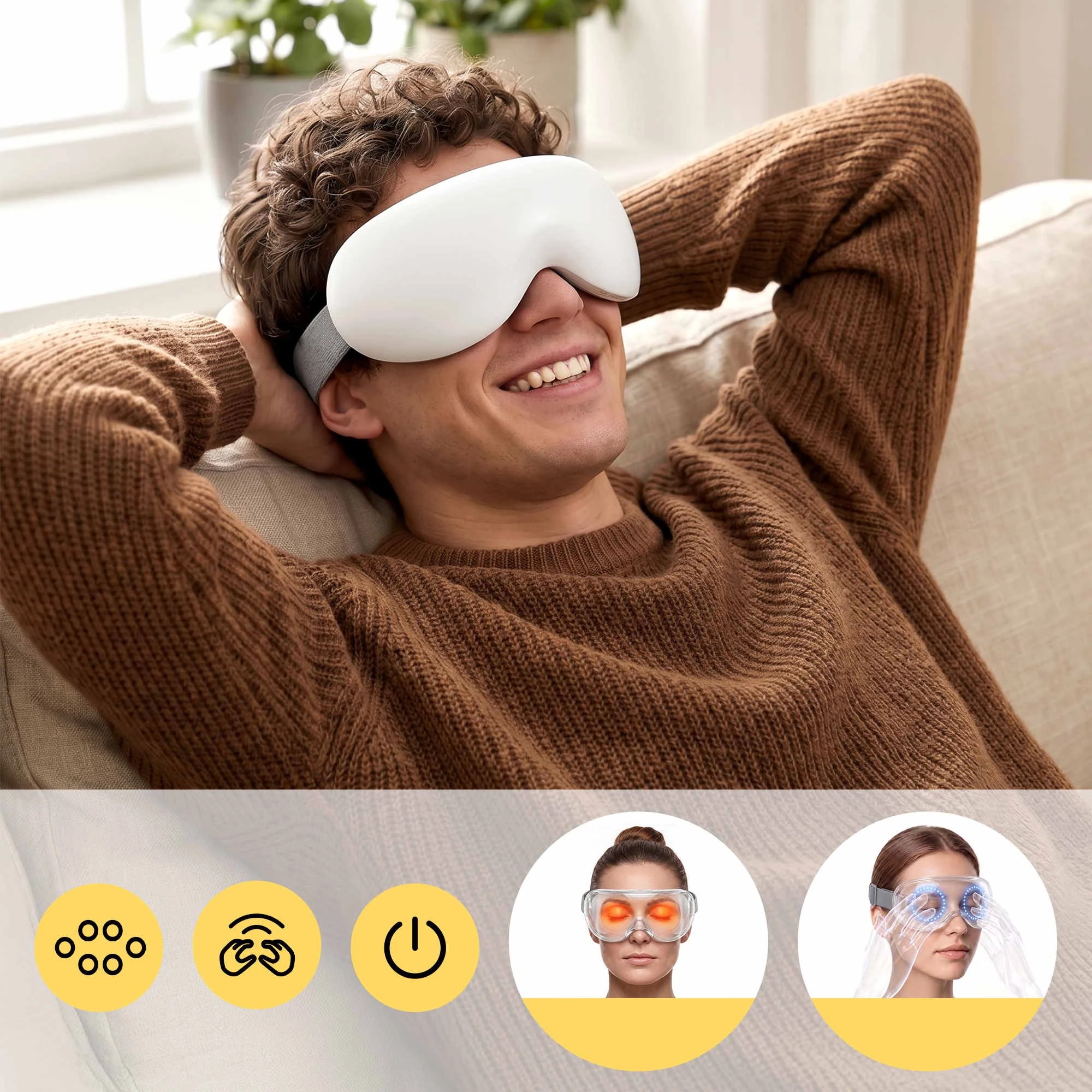 4 Livemor Eye Massager with Cooling & Heating with 12 Vibrating Nodes for Migraine Relief Bluetooth Music - White, 4 of 9